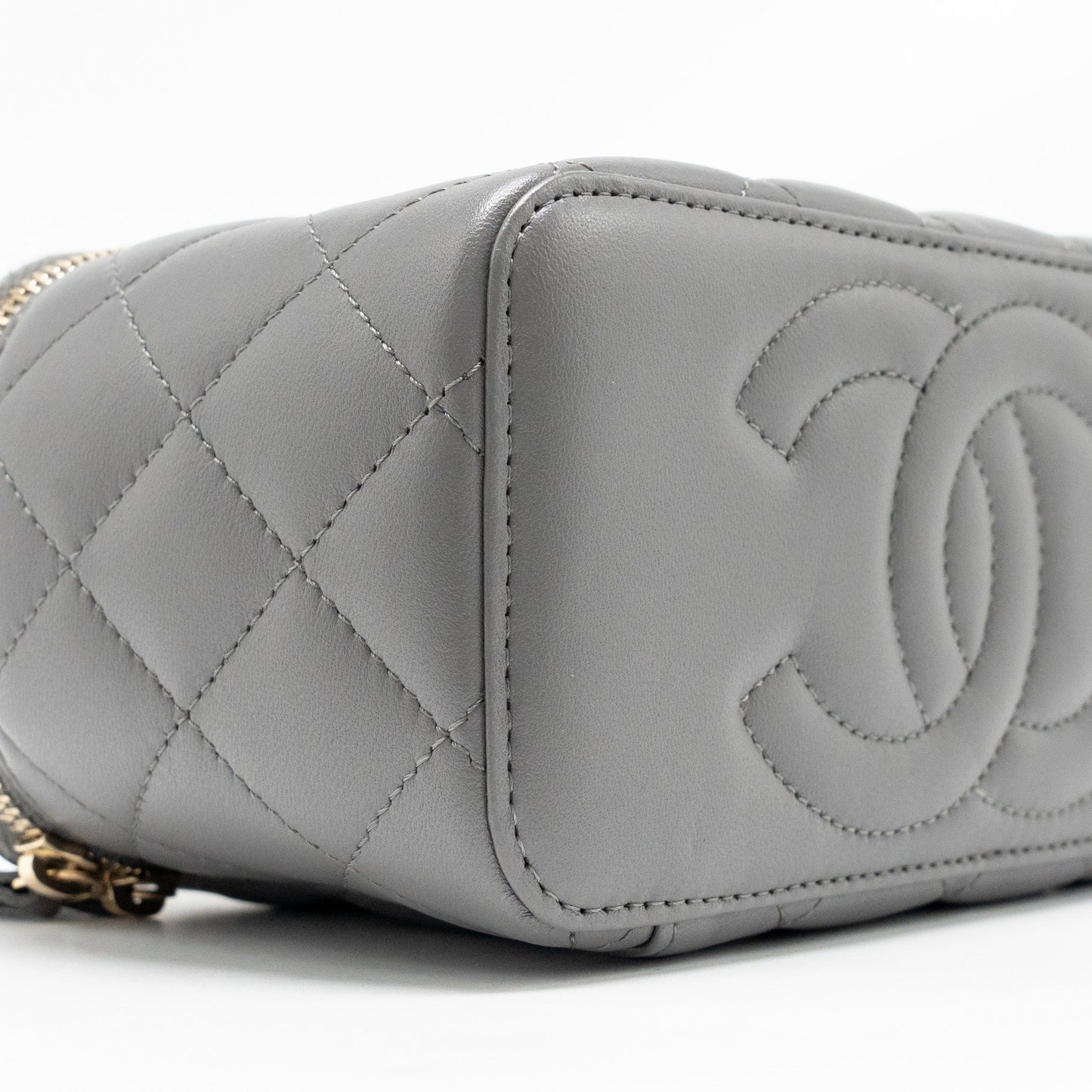 Chanel Top Handle Long Vanity with Chain Lambskin Grey LGHW (microchip)