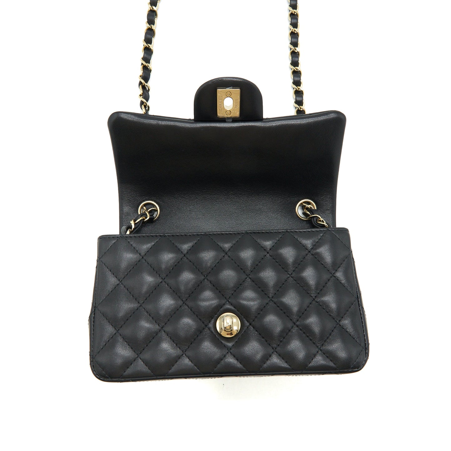 Chanel Mini Rectangular Flap Bag Lambskin Black LGHW(Microchip）