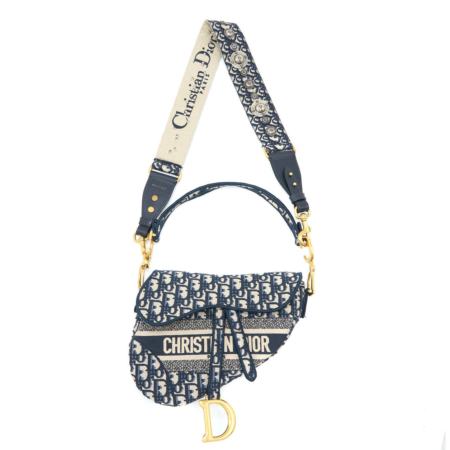 Luxury Dior Saddle Bag Blue Oblique Embroidery Brushed GHW with Luxury Dior Strap