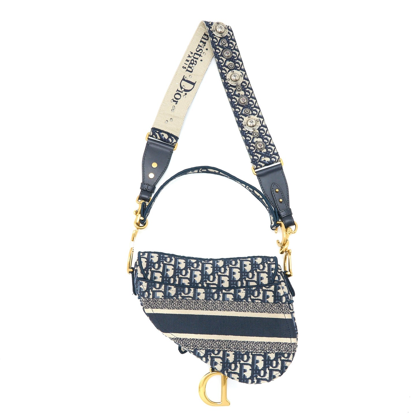Luxury Dior Saddle Bag Blue Oblique Embroidery Brushed GHW with Luxury Dior Strap