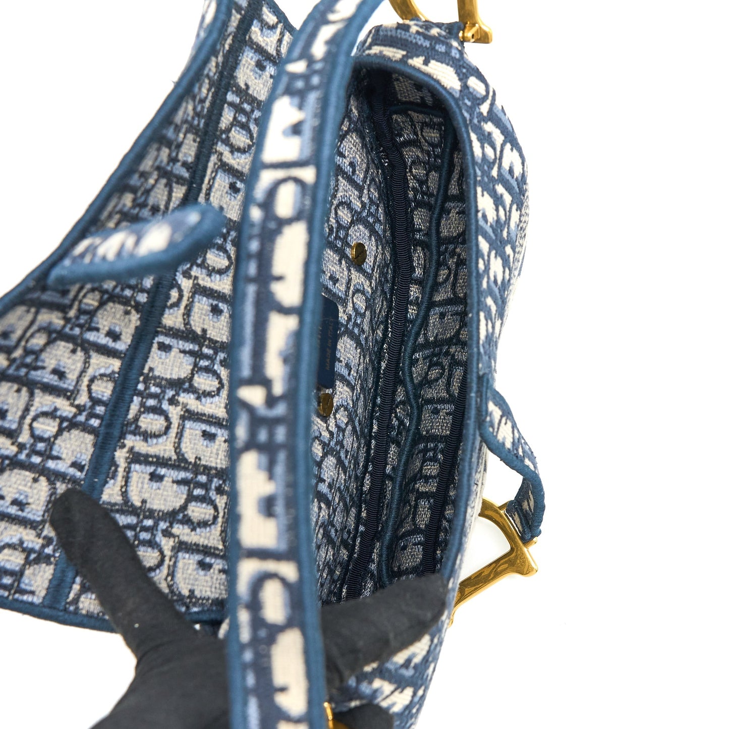 Luxury Dior Saddle Bag Blue Oblique Embroidery Brushed GHW with Luxury Dior Strap