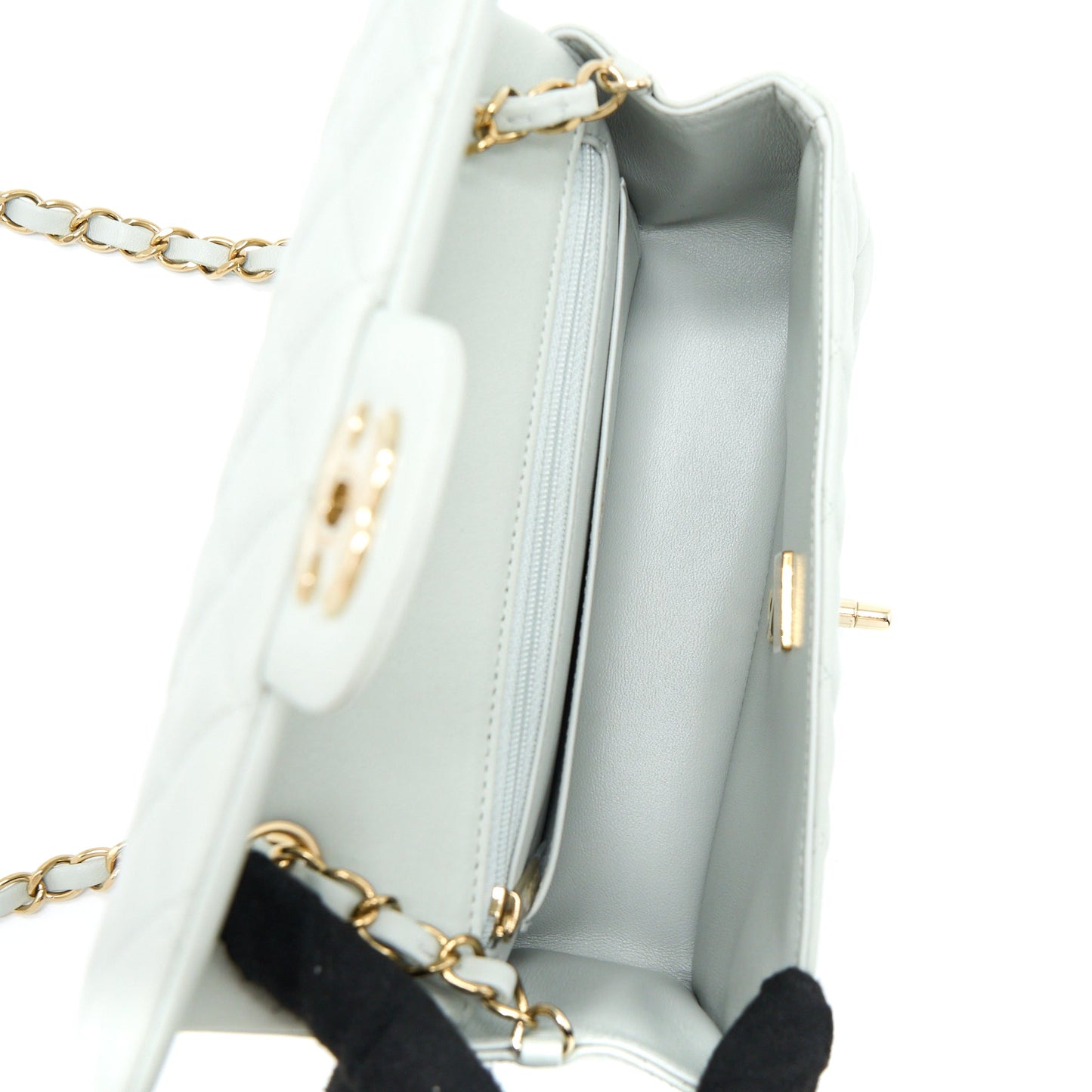 Chanel 23C Mini Rectangular Flap Bag Lambskin Light Grey LGHW (Microchip)