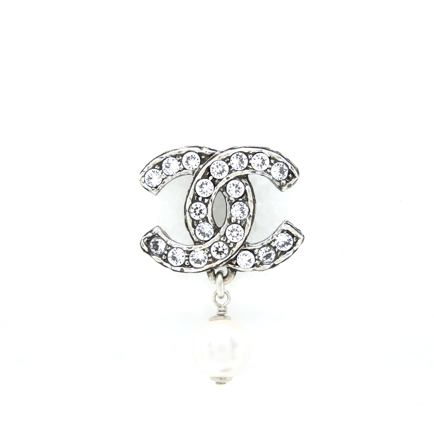 Chanel Crystal CC Earrings With Dropping Pearl SHW