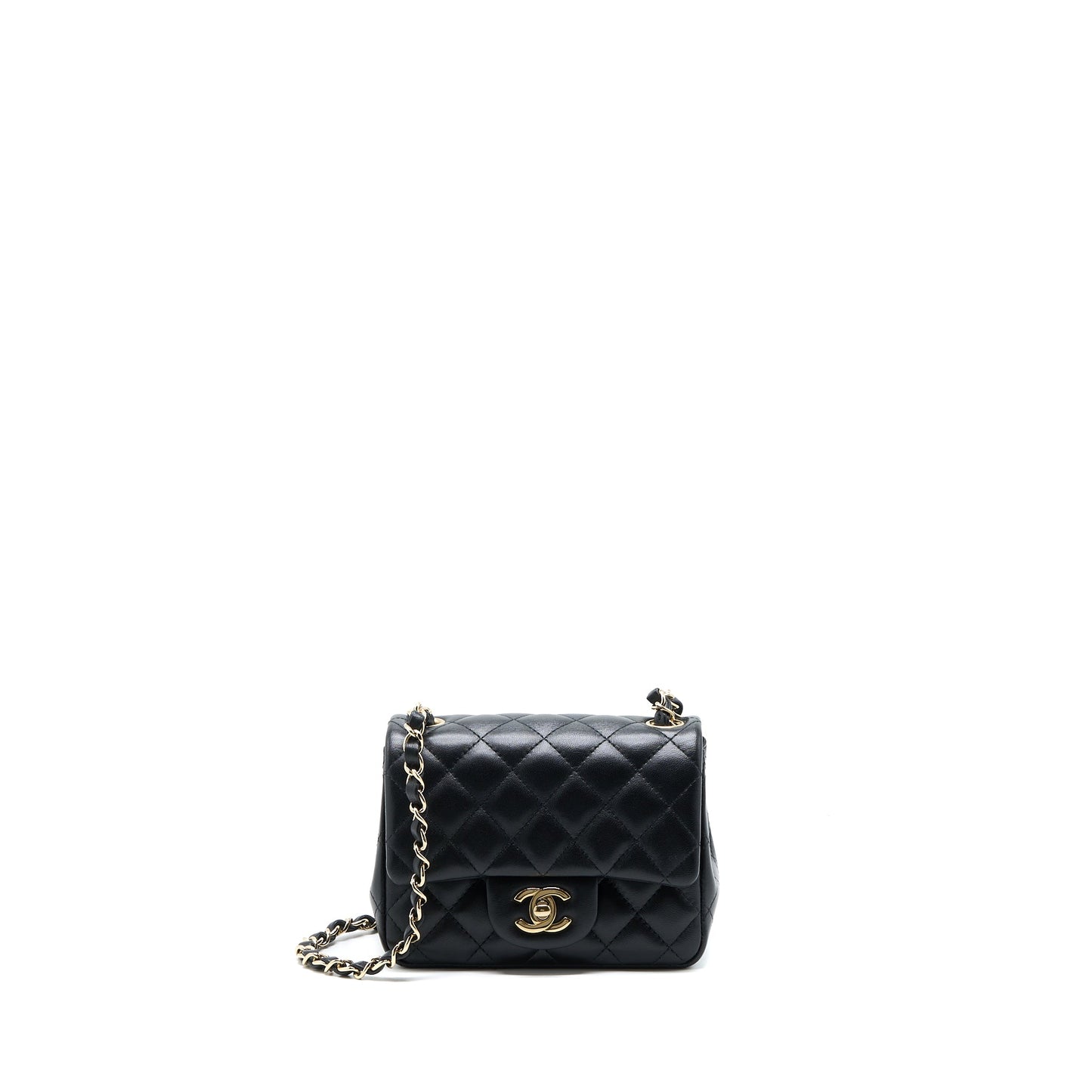 Chanel Classic Mini Square Flap Bag Lambskin Black LGHW (Microchip)