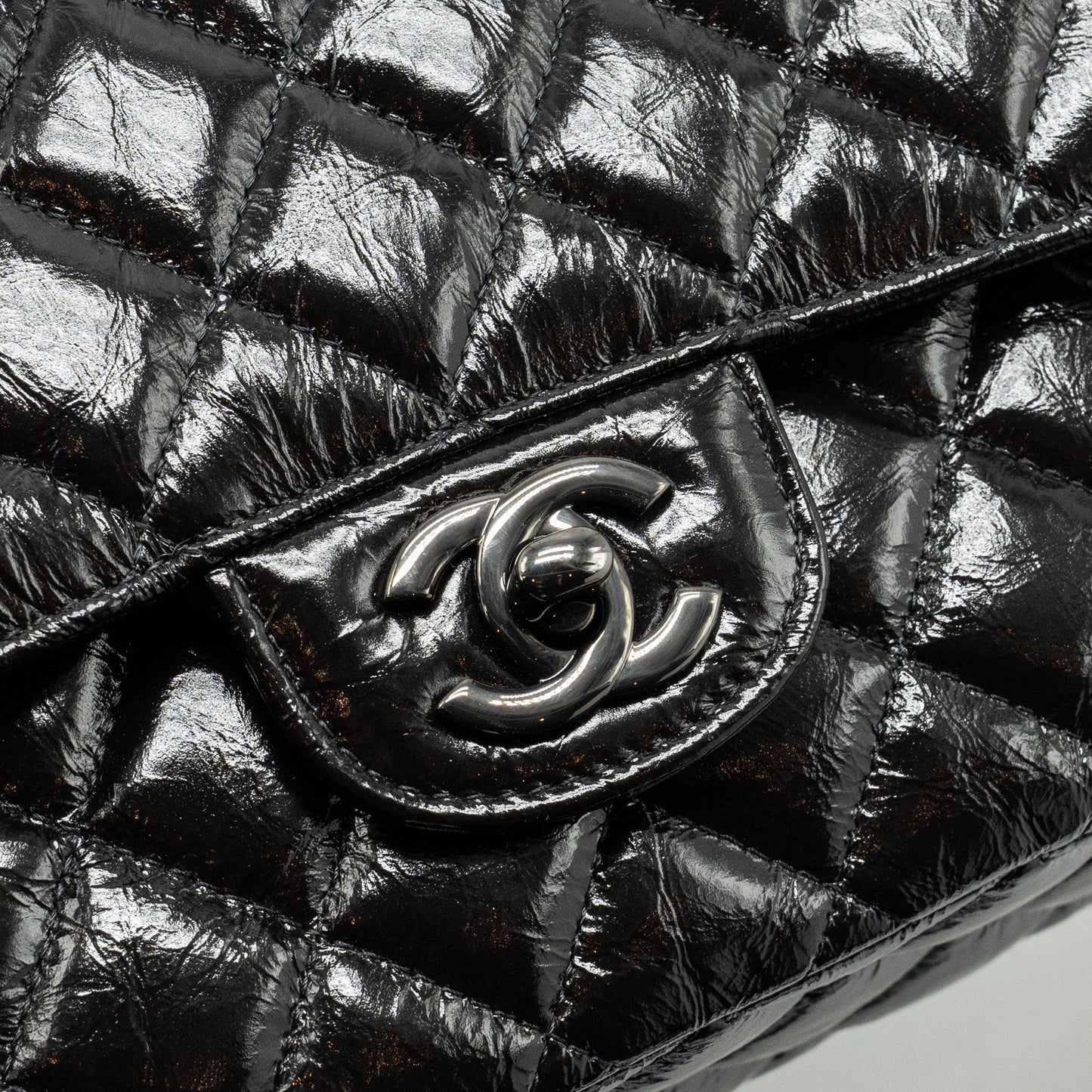 Chanel medium classic double flap bag shiny aged calfskin so black