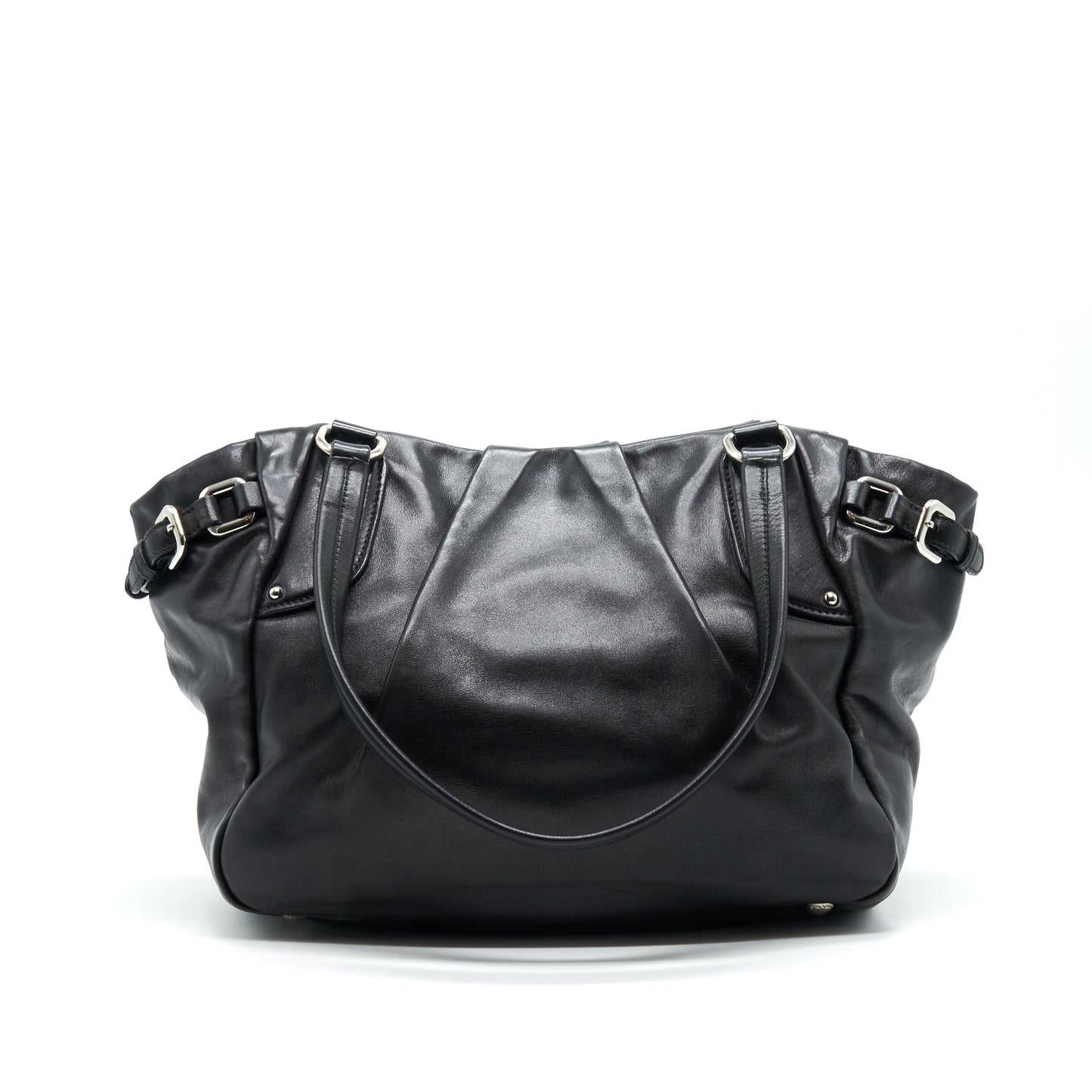 PRADA Prugna Soft Calfskin Leather Shopping Tote Bag Black