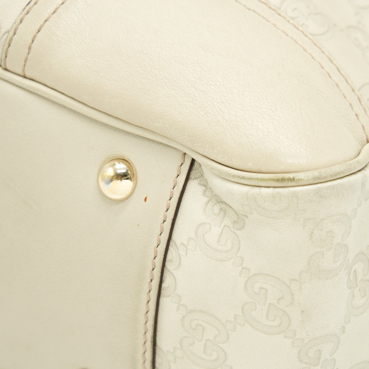 Gucci Monogram Leather Shopping Tote Bag Creamy Beige GHW