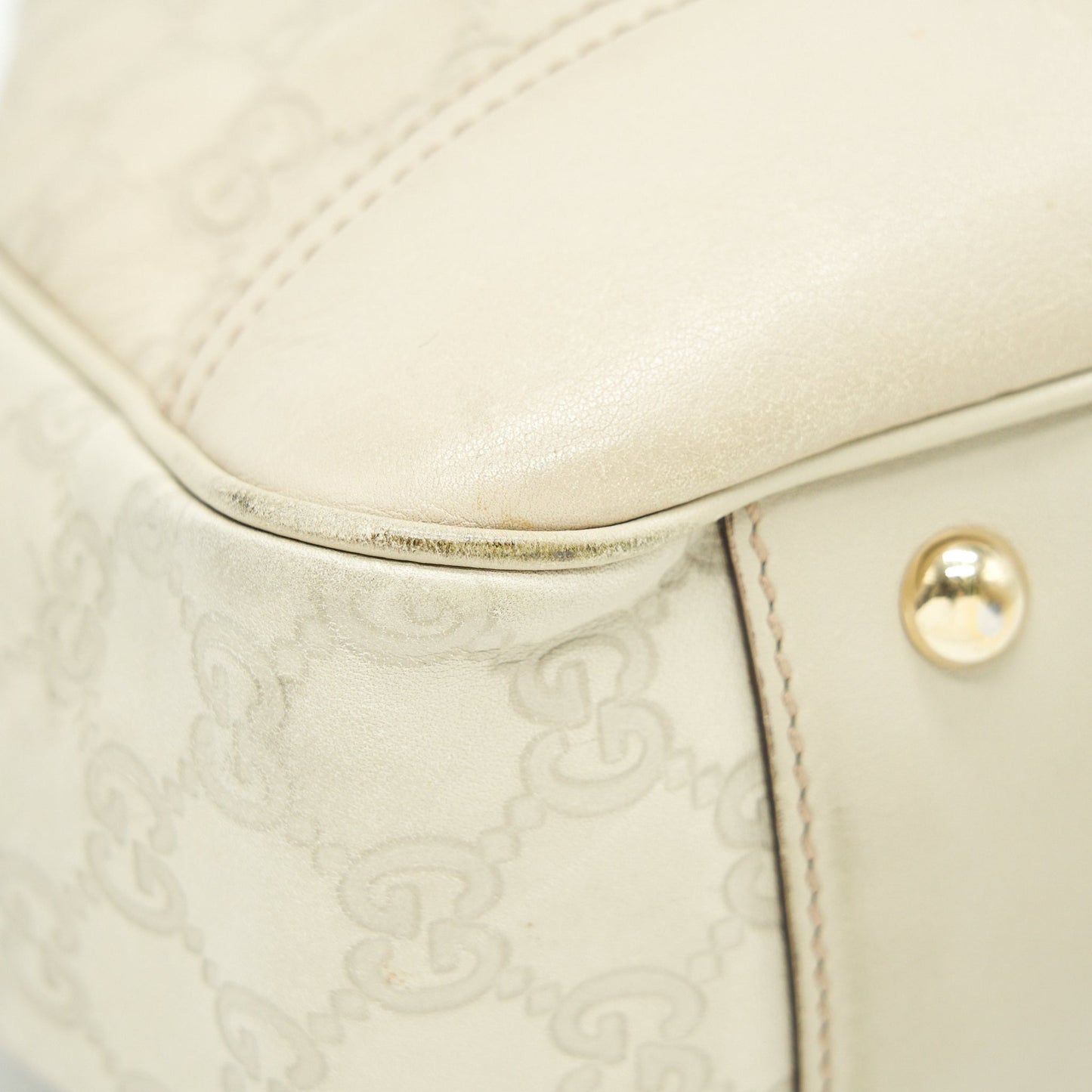 Gucci Monogram Leather Shopping Tote Bag Creamy Beige GHW