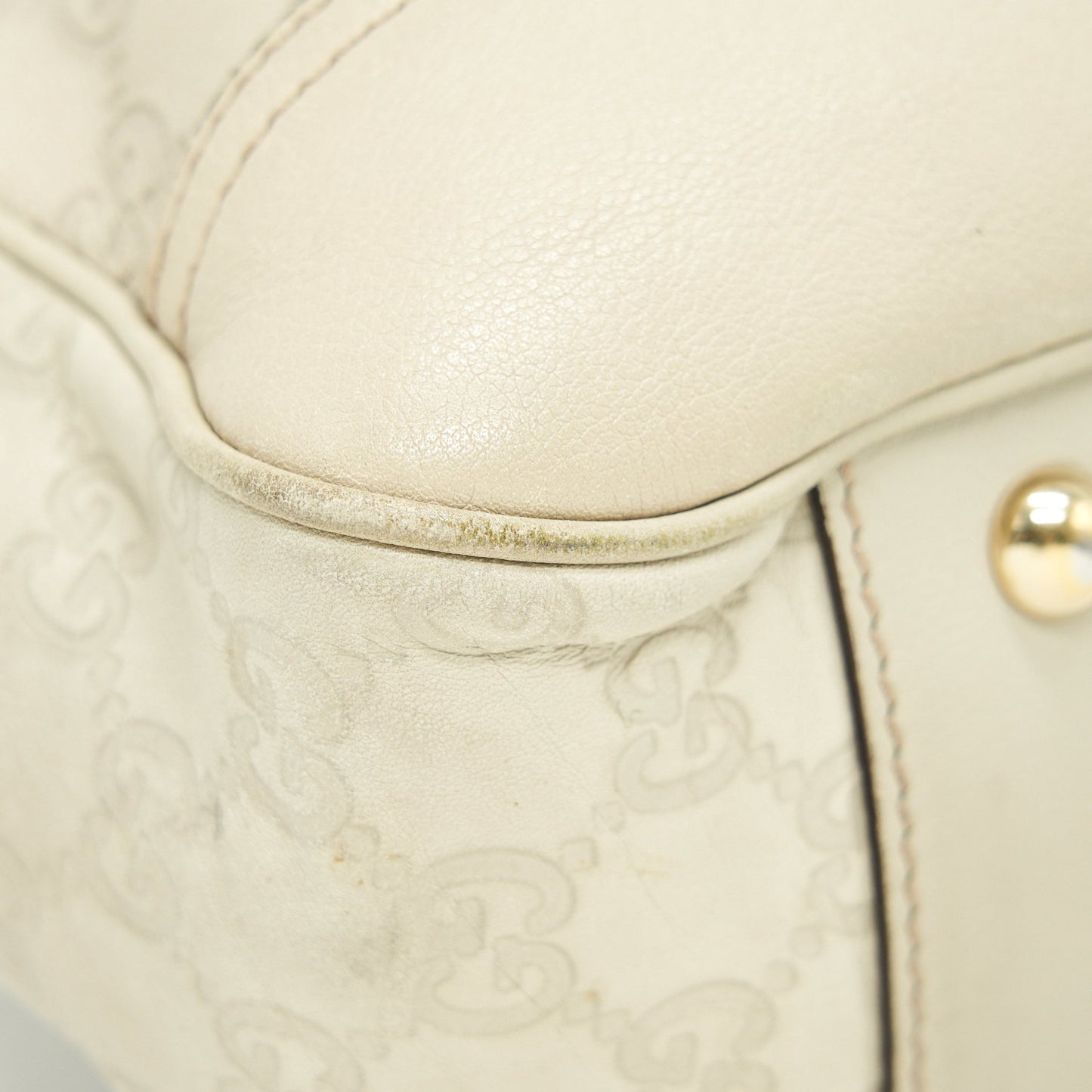 Gucci Monogram Leather Shopping Tote Bag Creamy Beige GHW