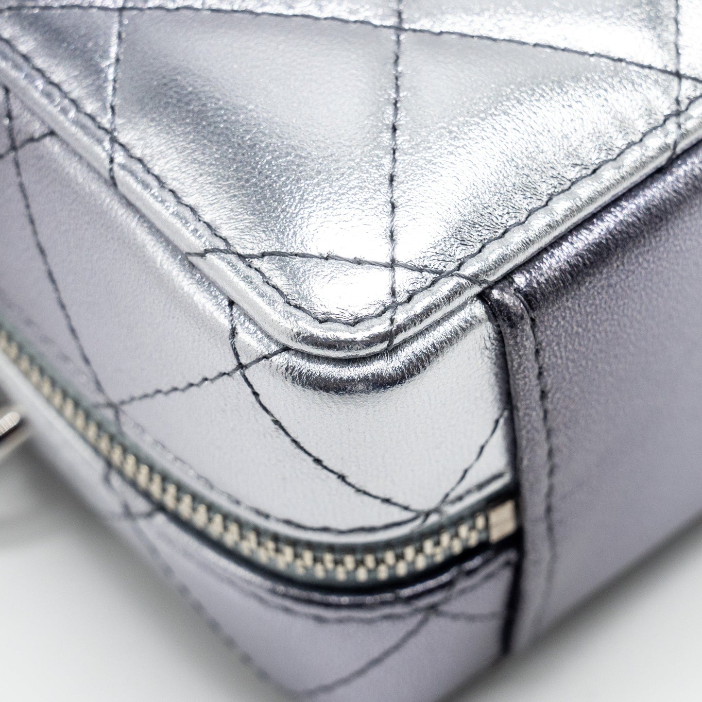 Chanel Mini Quilted Vanity With Giant Chain Lambskin Metallic Grey SHW