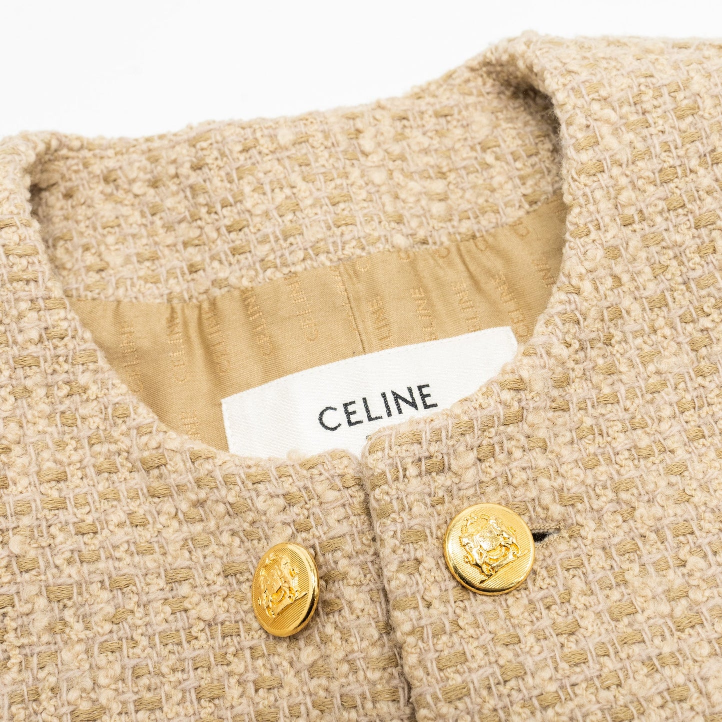Celine size 34 Chasseur Jacket in Braided Boucle Tweed Corde beige