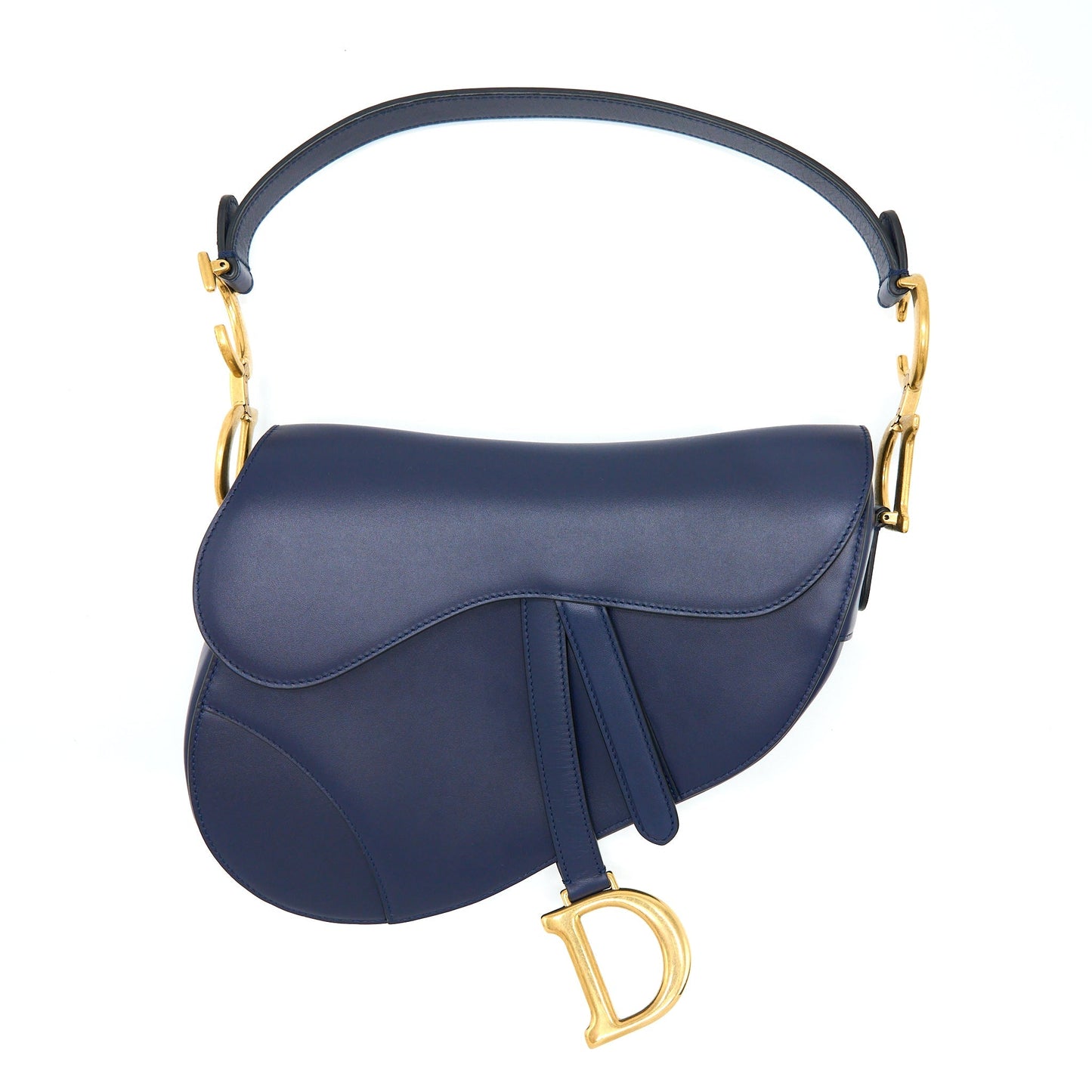 Luxury Dior Medium Saddle Bag Smooth Calfskin Navy GHW