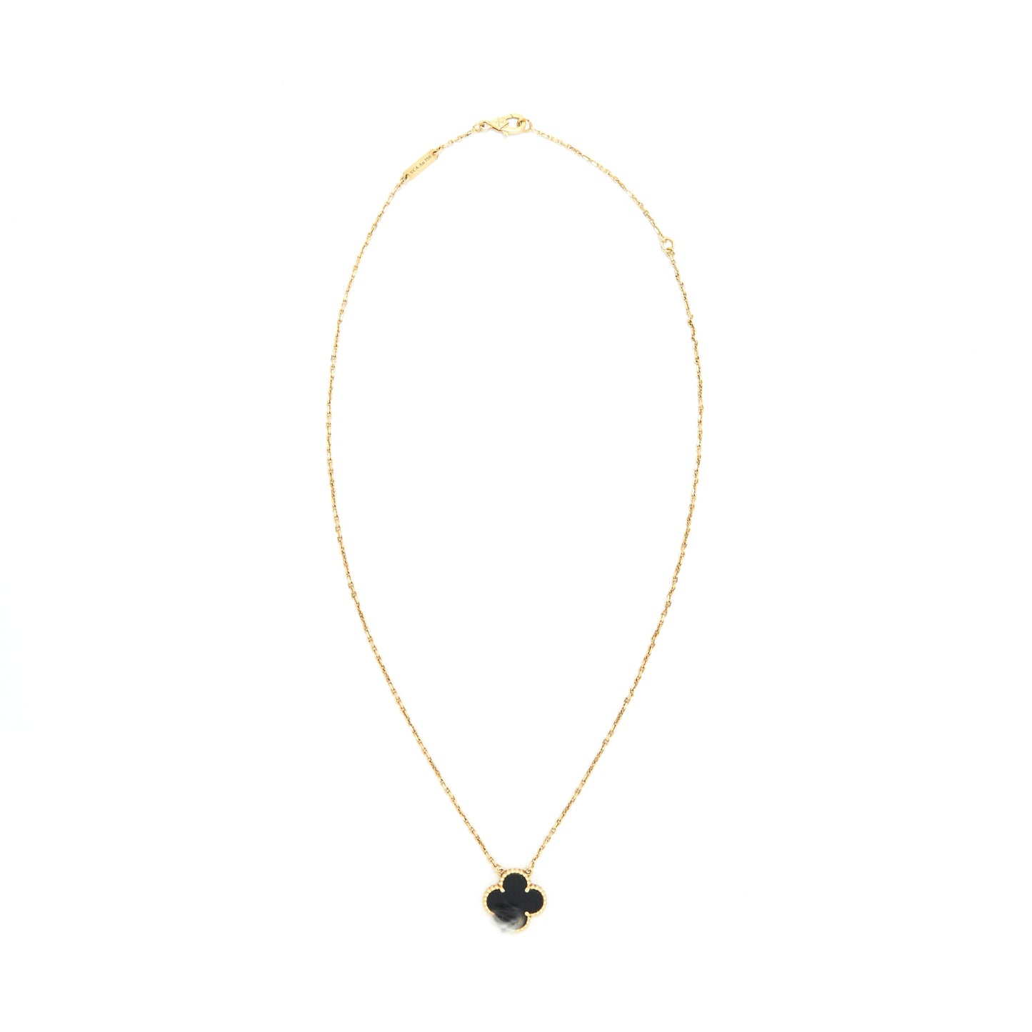 VAN CLEEF & ARPELS Vintage Alhambra Onyx and Yellow Gold Necklace
