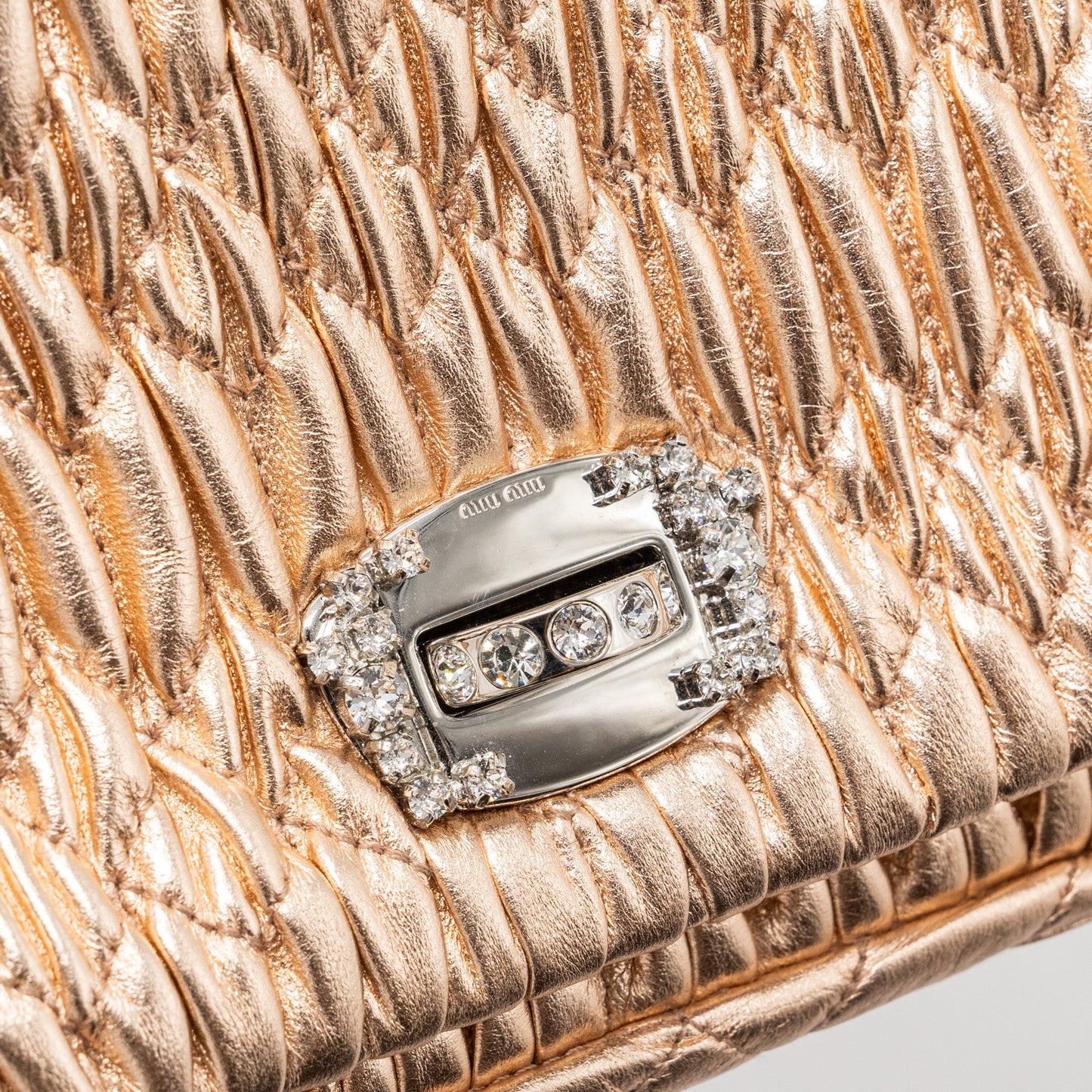 Miu Miu Crystal Shoulder Bag Nappa Cipria Lame SHW