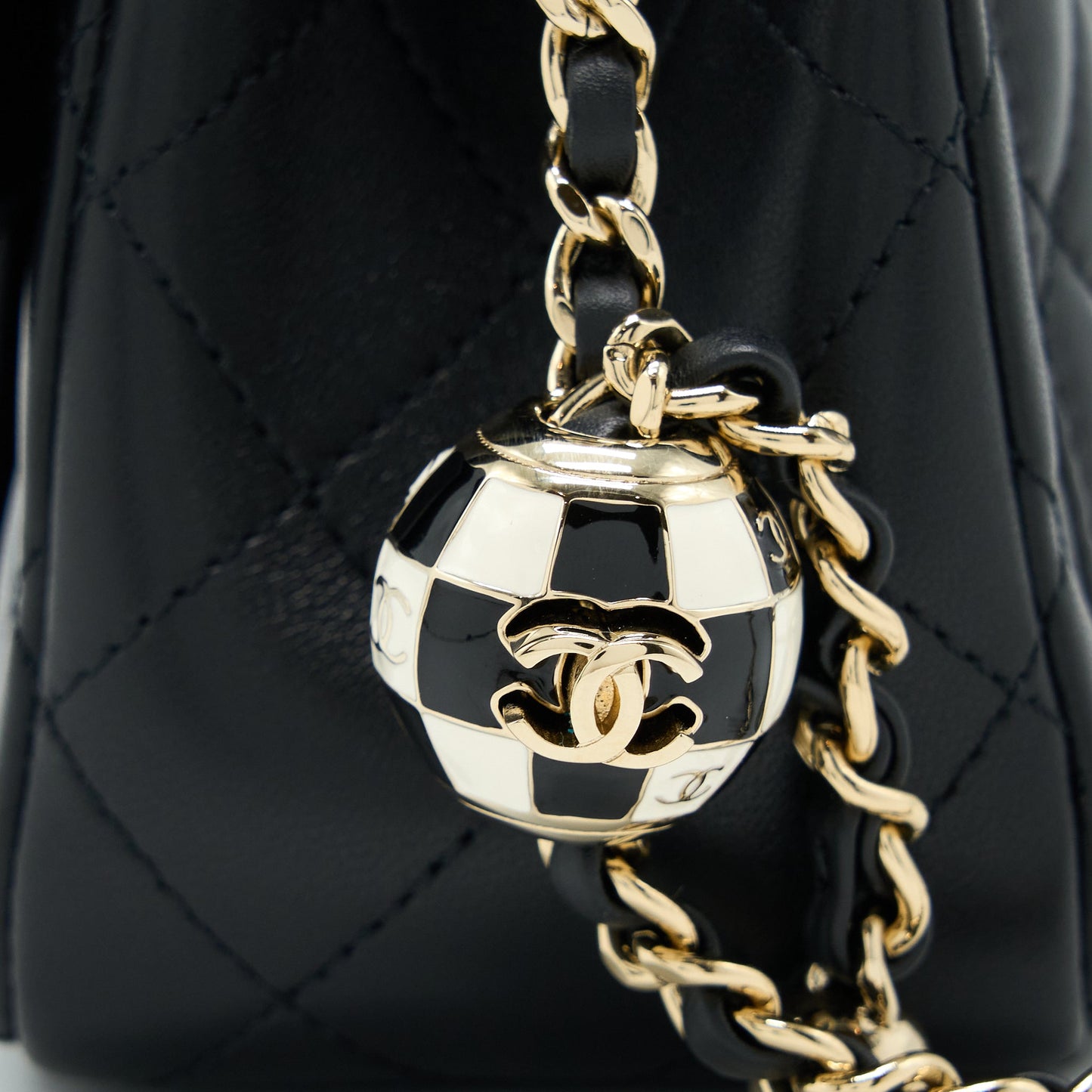 Chanel 23C Pearl Crush Mini Square Flap Bag Lambskin Black LGHW (Microchip)