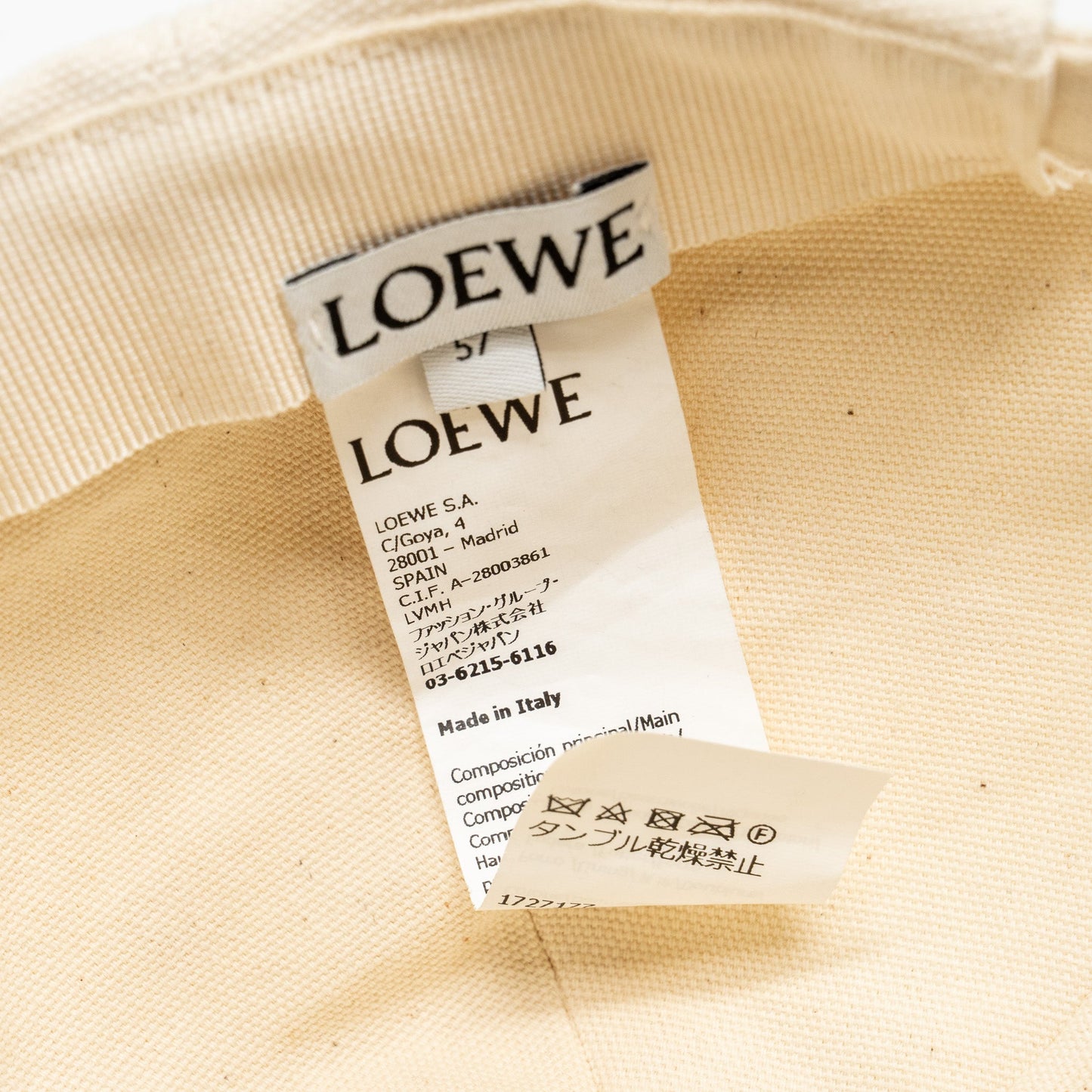 Loewe Size 57 Cap with Embroidered Logo Cotton Soft White