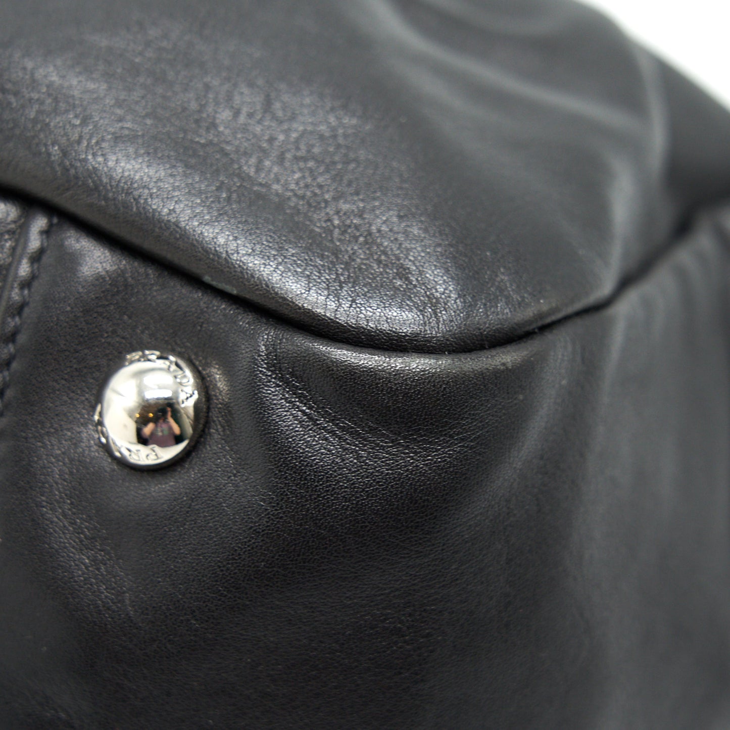 PRADA Prugna Soft Calfskin Leather Shopping Tote Bag Black