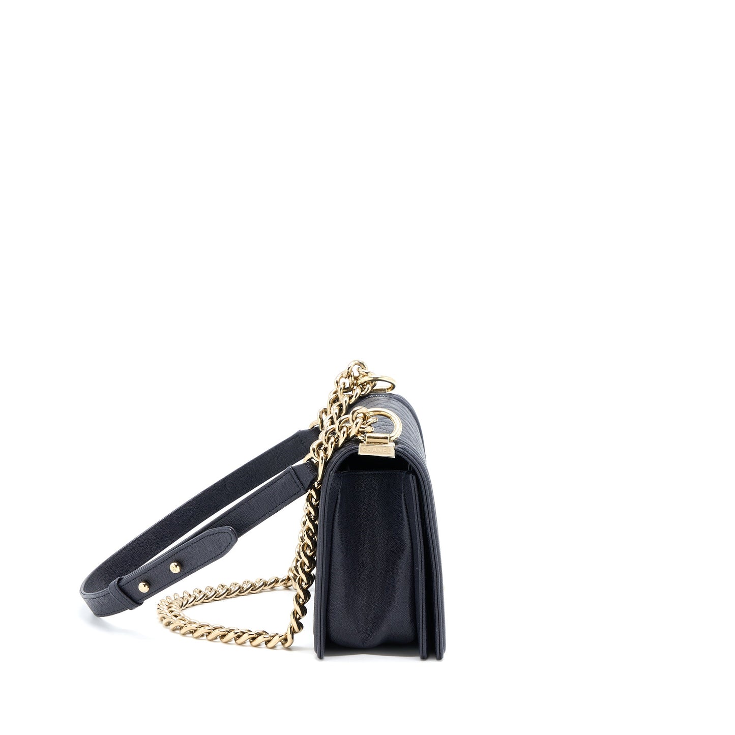 Chanel Medium Boy Bag Grained Calfskin Dark Blue LGHW