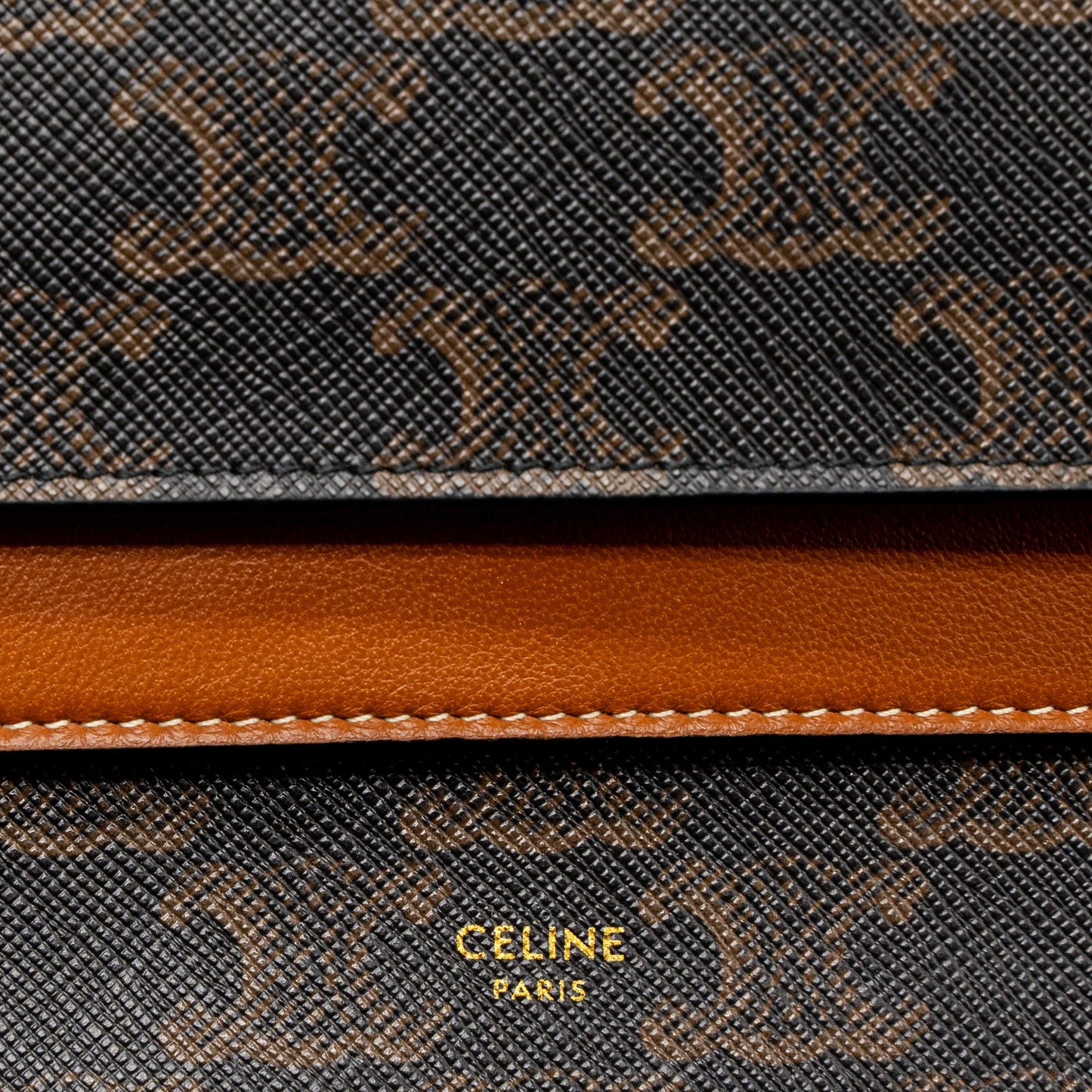 Celine Wallet On Strap Triomphe Canvas/Smooth Lambskin Tan GHW