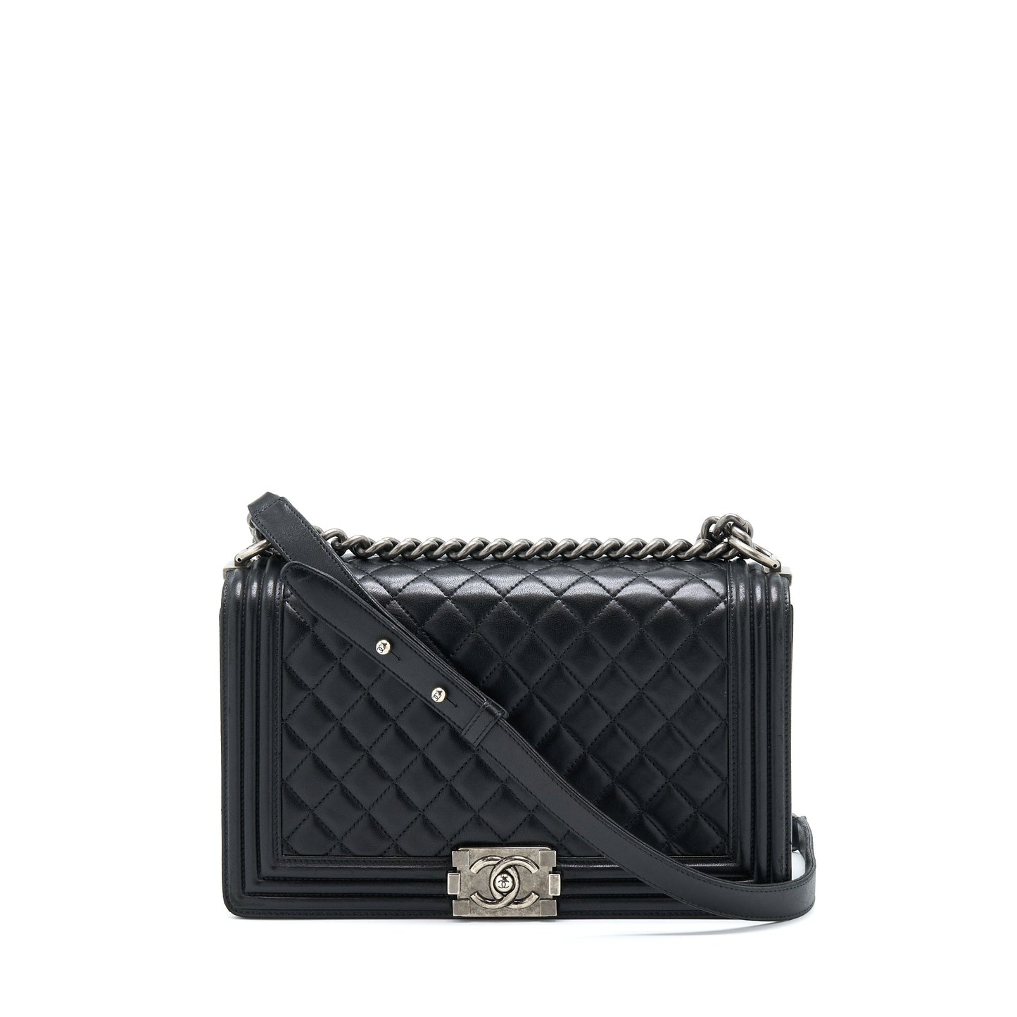 Chanel Medium Boy Bag Lambskin Black Ruthenium SHW