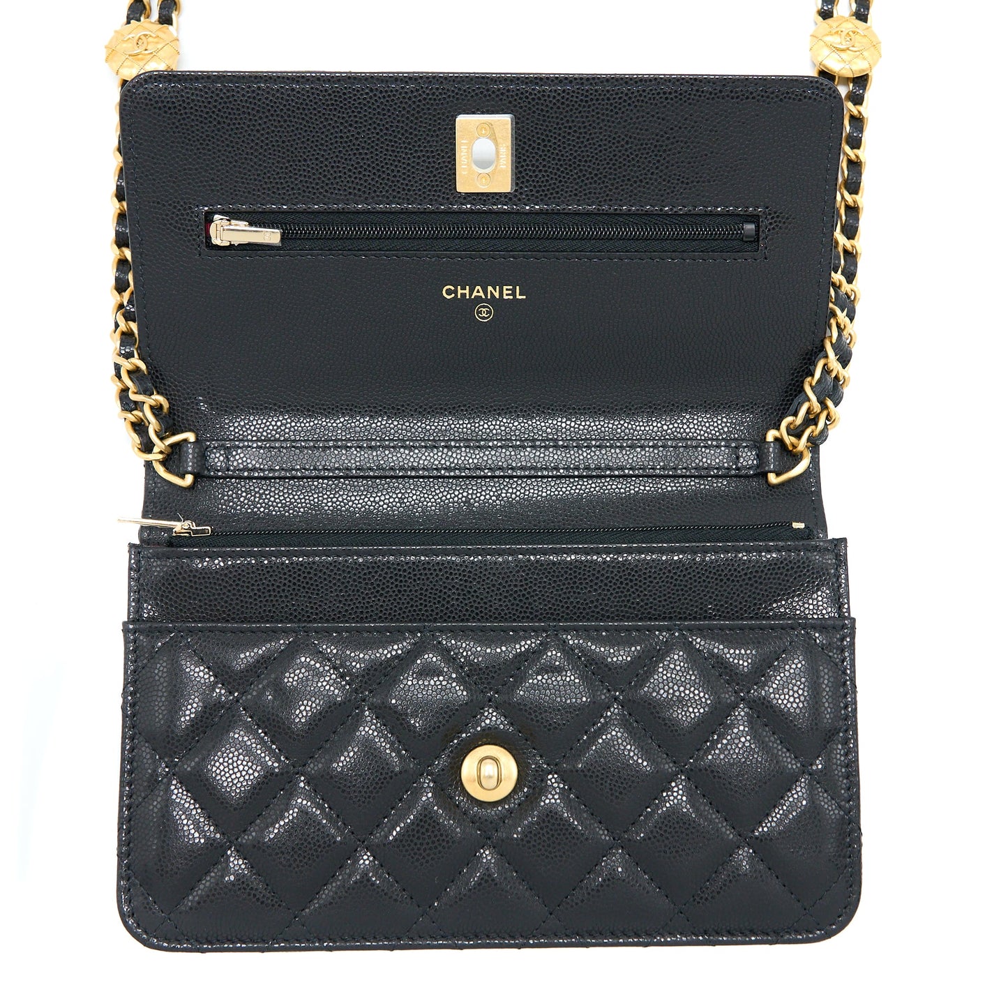 Chanel 22A Wallet On Chain Caviar Black GHW (Microchip)
