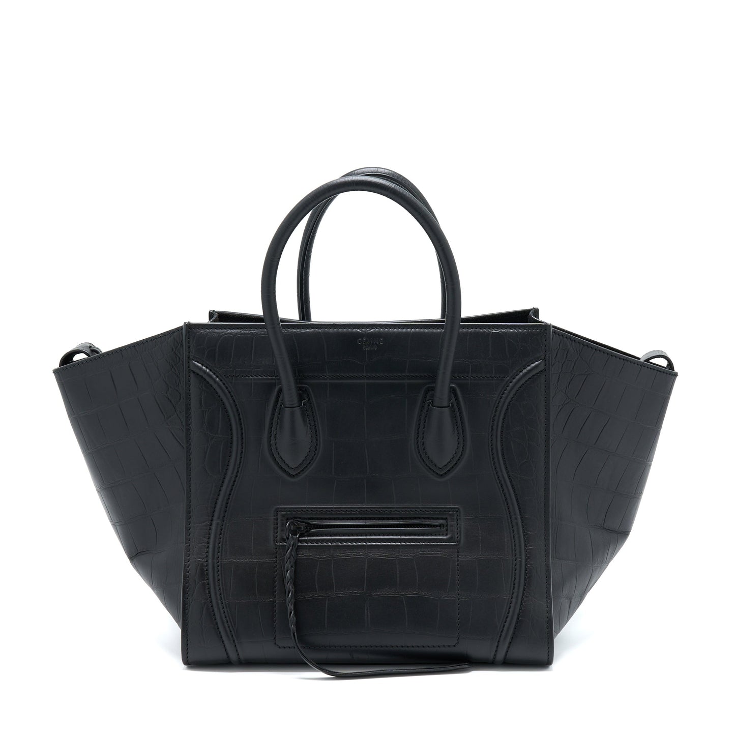 Celine Large Phantom Luggage Bag Croc-Embossed Calfskin Black