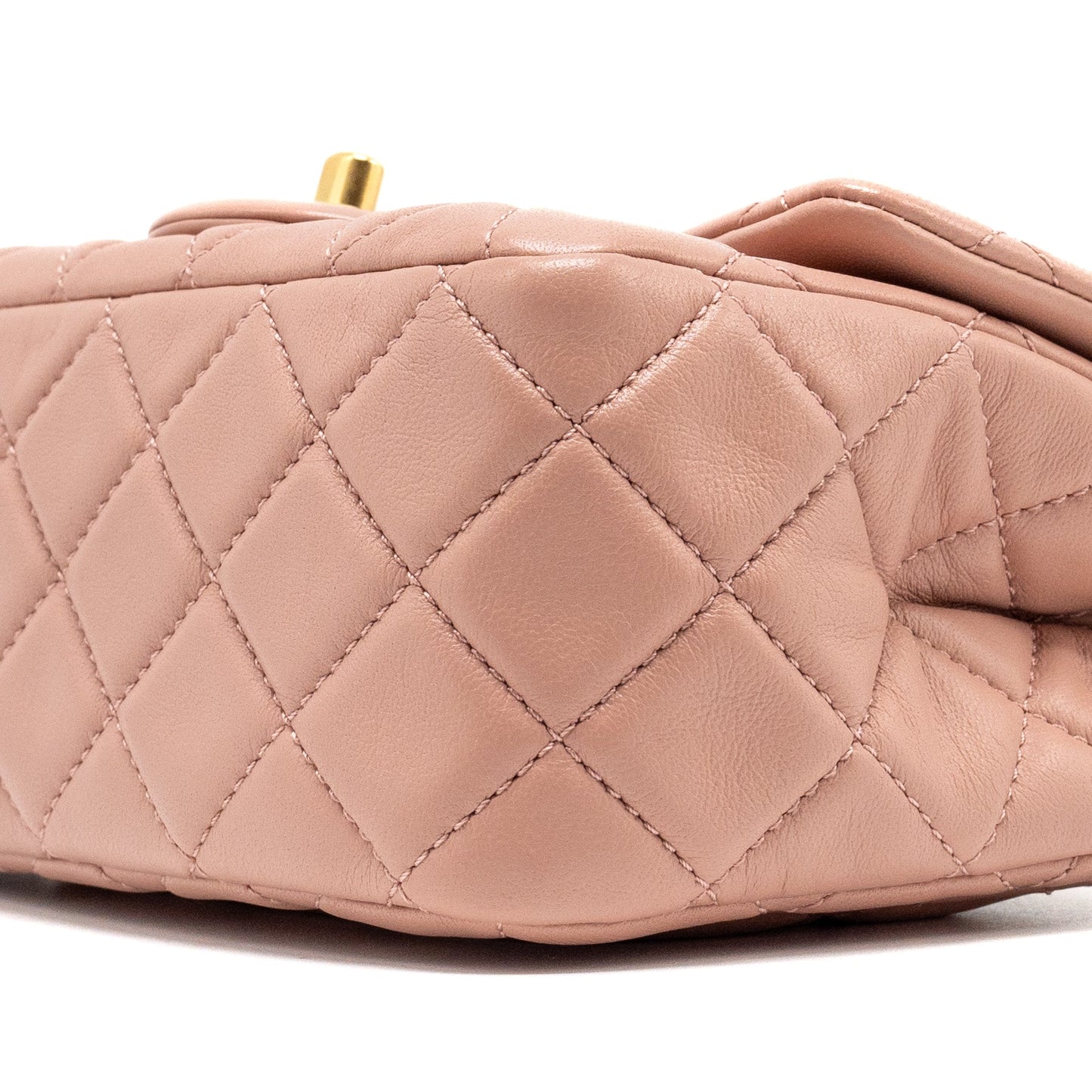 Chanel Pearl Crush Mini Square Flap Bag Lambskin Pink GHW (microchip)
