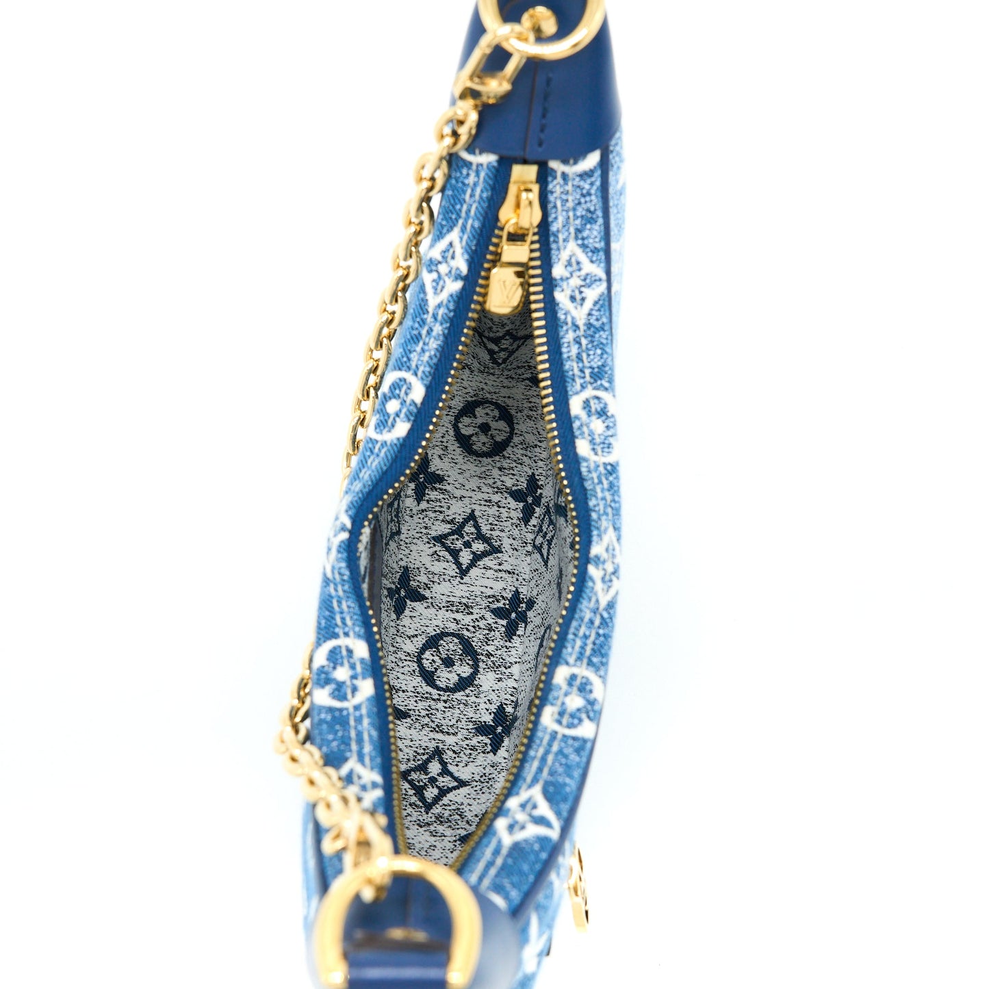 Louis Vuitton Half-Moon Loop Baguette Handbag Denim Blue GHW