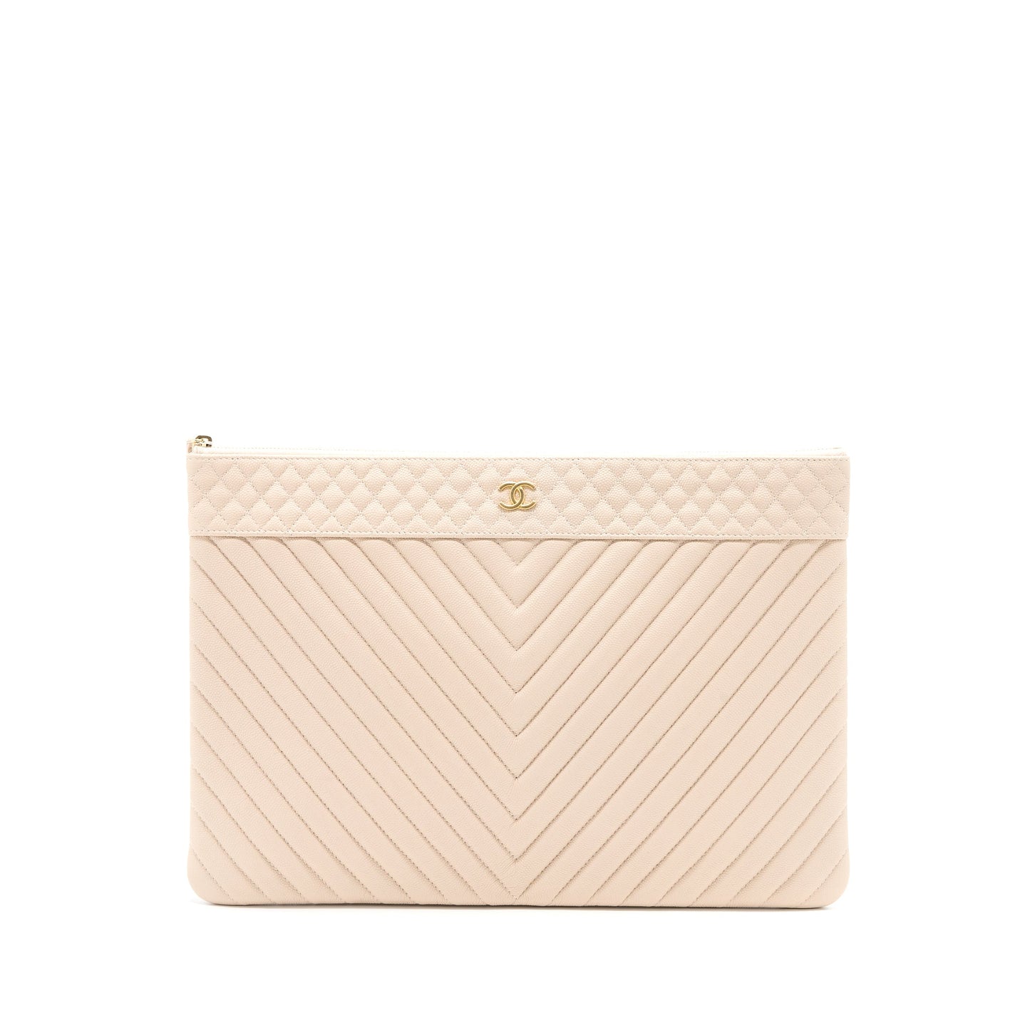 Chanel Clutch Chevron Caviar Beige GHW