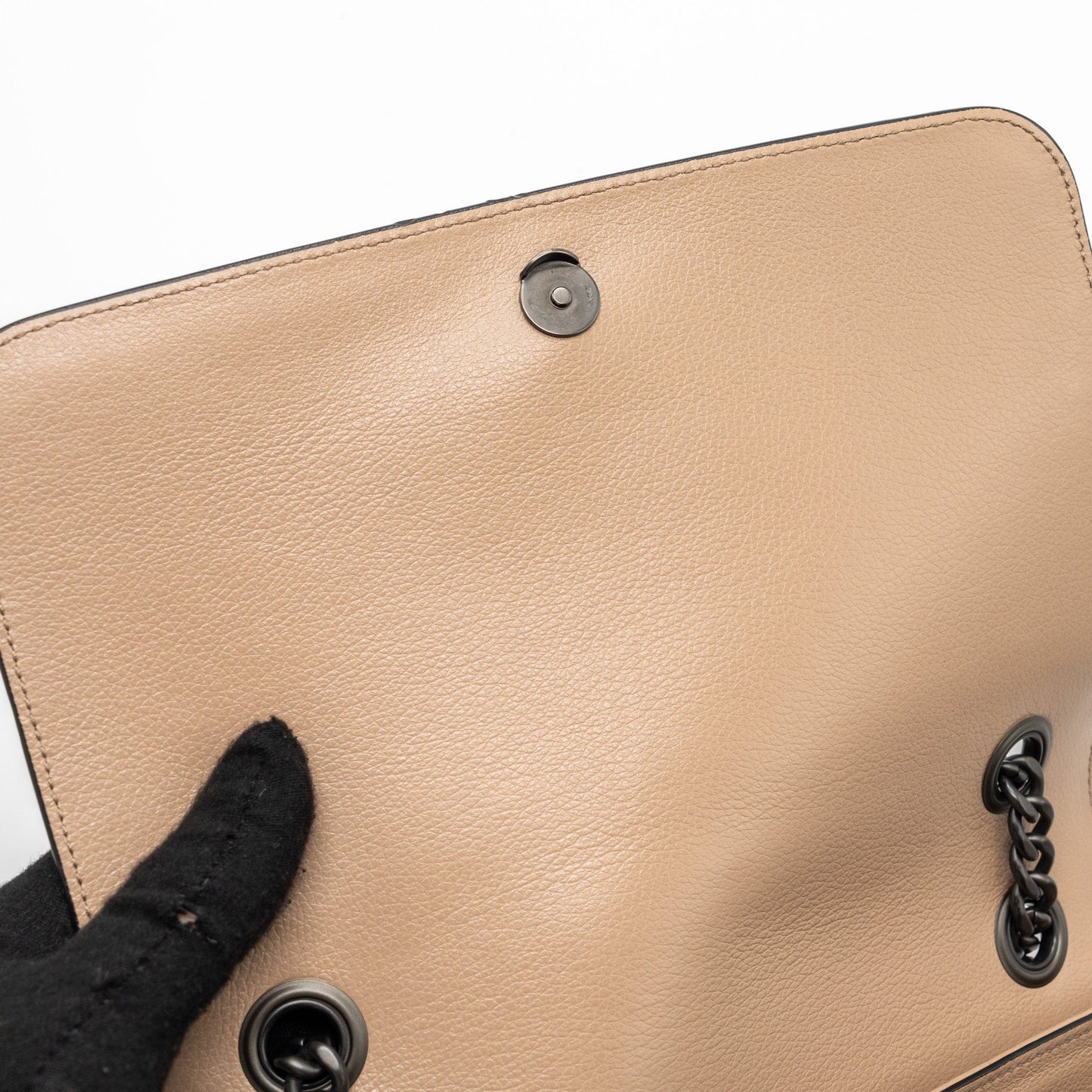 Prada Pattina Glace Studded Bag Calfskin Beige /Black Hardware
