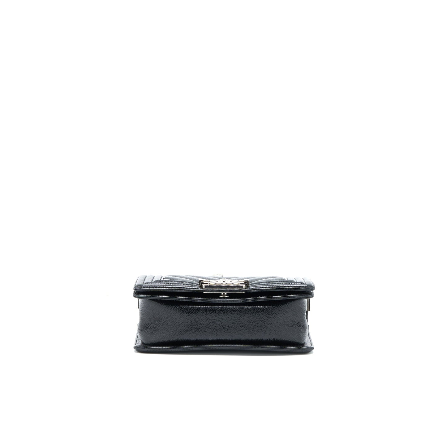 Chanel Small Chevron Boy Bag Shiny Grained Calfskin Black SHW