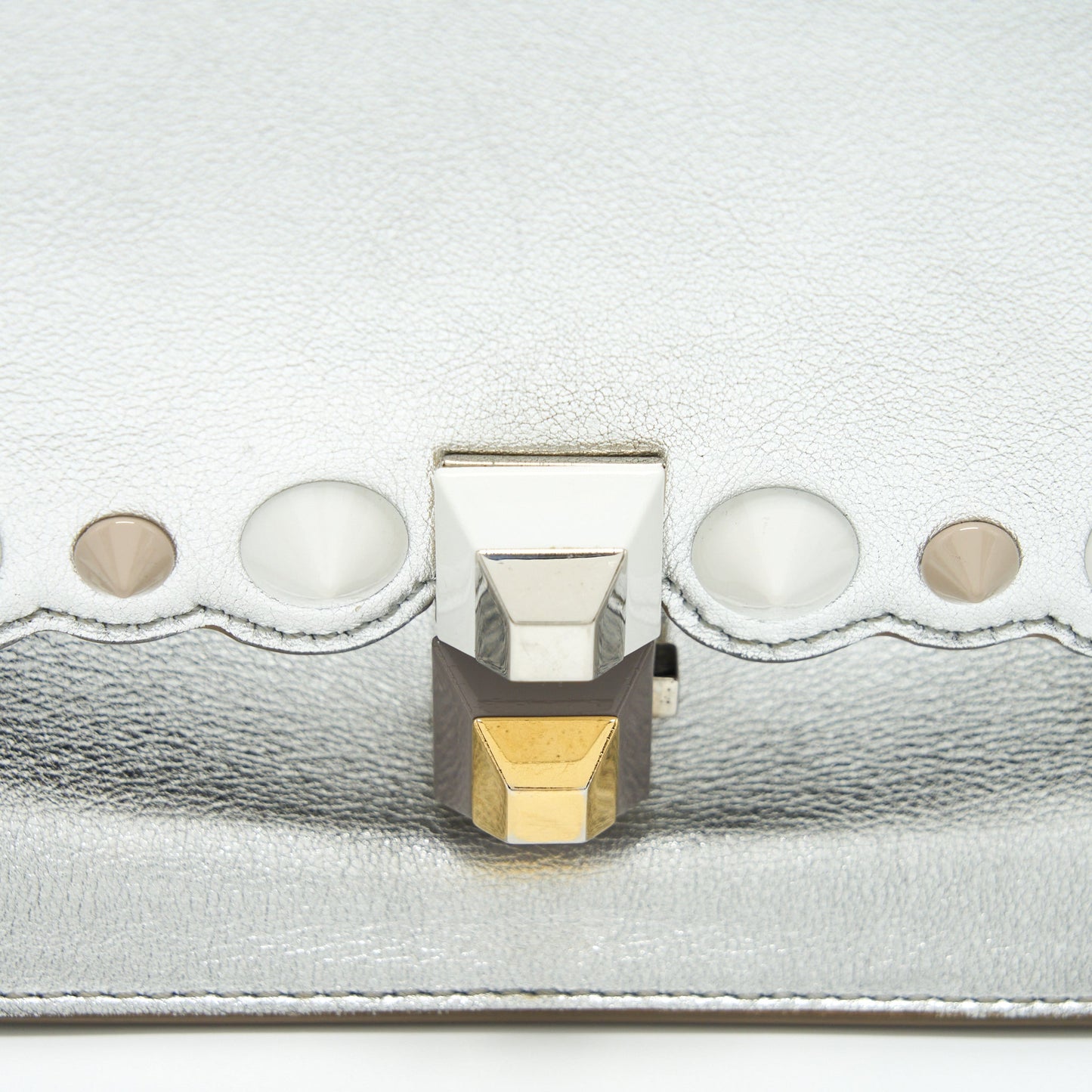 Fendi Kan I Bag Metallic Sliver/Multicolor With Gold And Silver Hardware