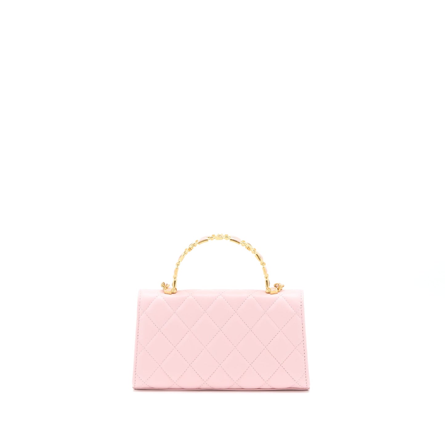 Chanel 22B Flap Bag Enamel/CC Logo Top Handle Lambskin NJ523 Light Pink Brushed GHW