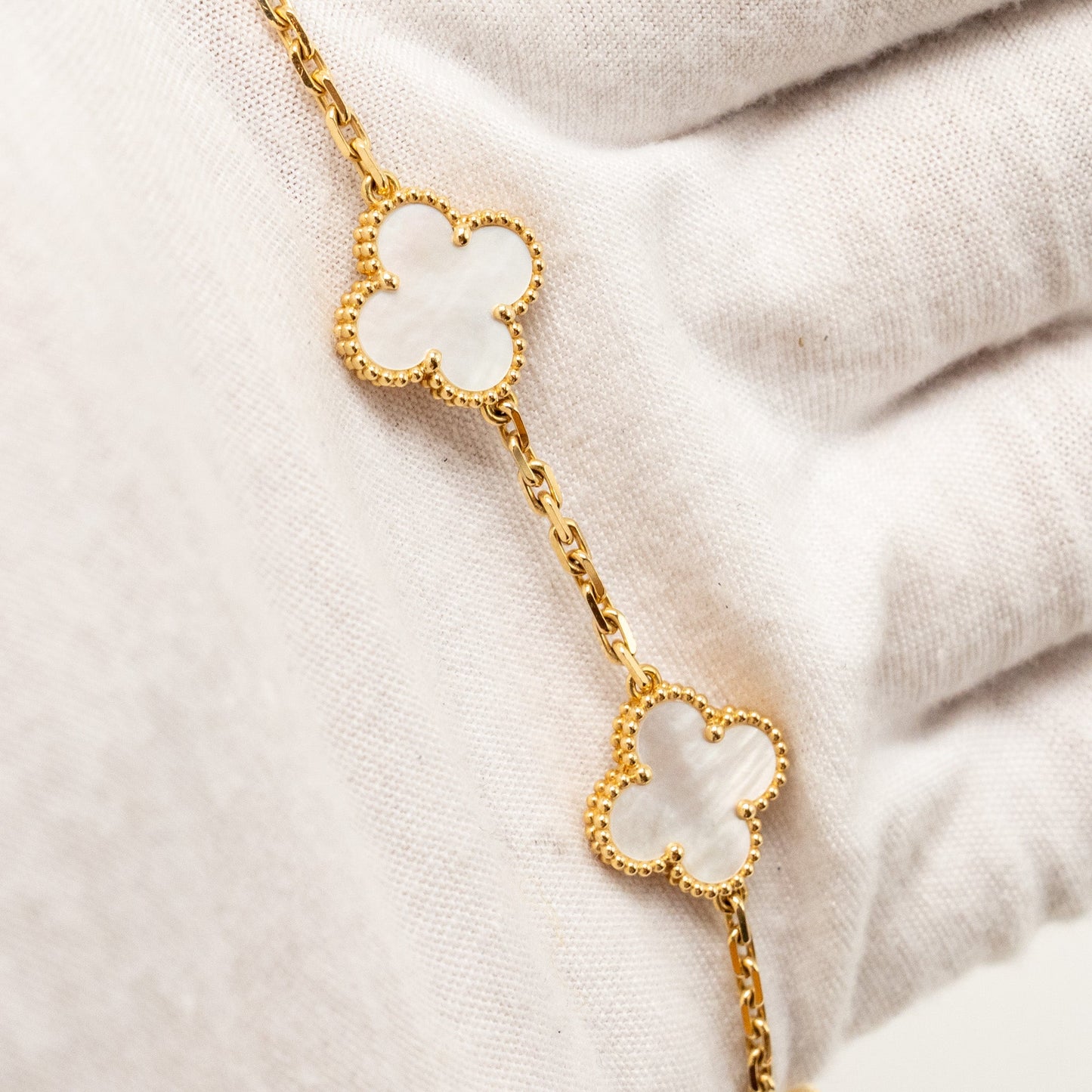 Van Cleef & Arpels Vintage Alhambra Bracelet 5 Motifs White Mother-of-Pearl, Yellow Gold
