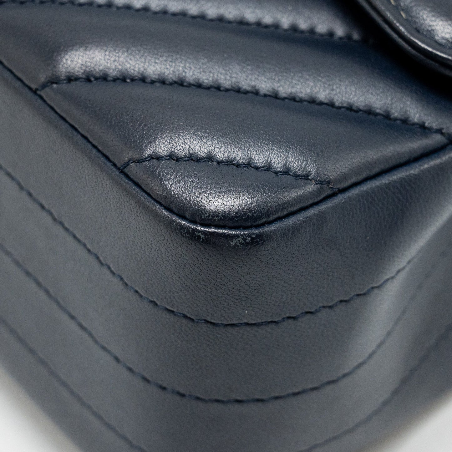 Chanel Mini Rectangular Flap Bag Chevron Lambskin Navy LGHW