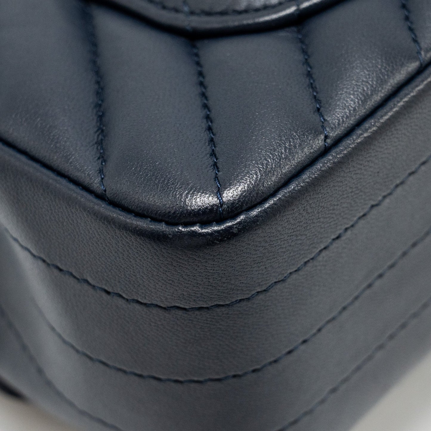 Chanel Mini Rectangular Flap Bag Chevron Lambskin Navy LGHW