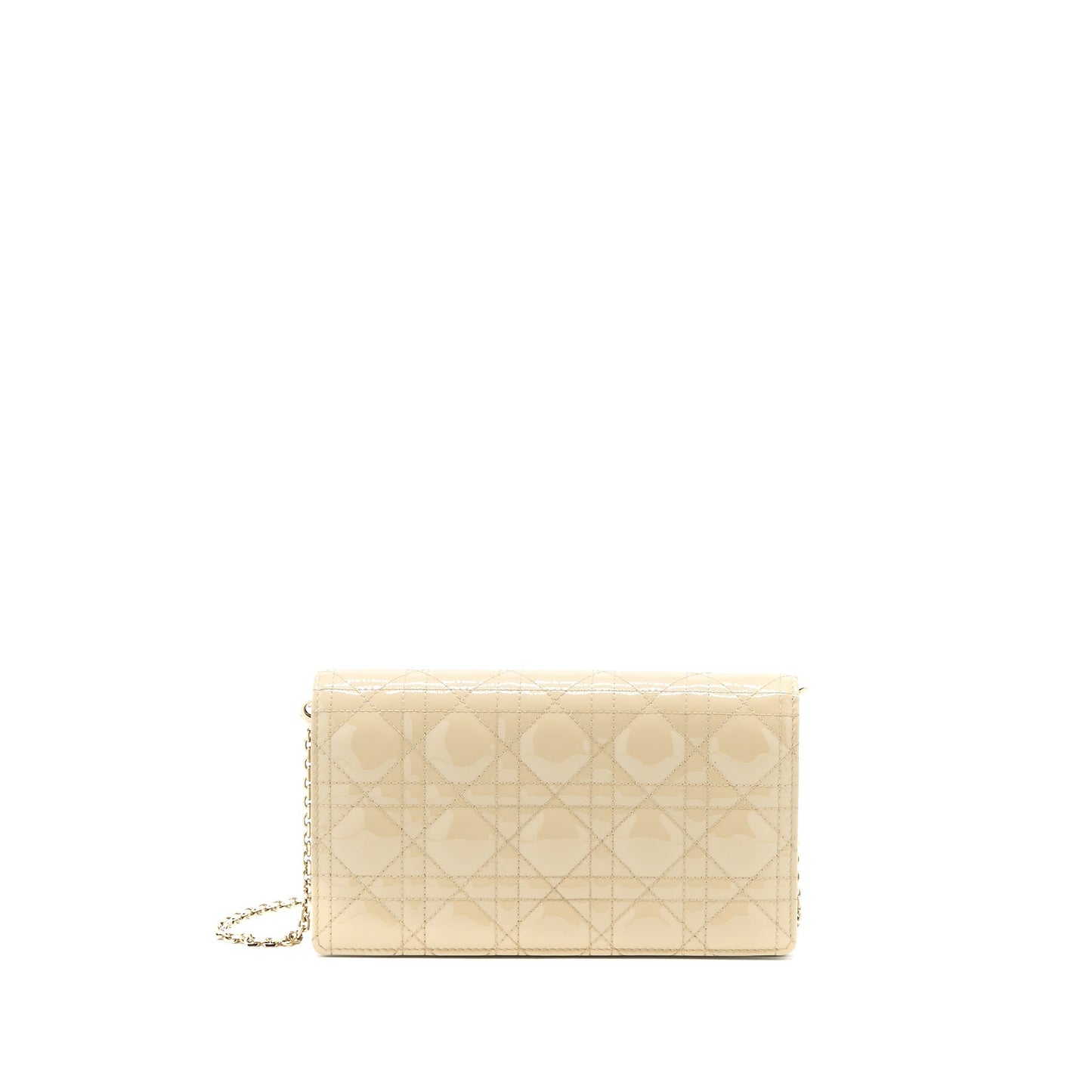 Luxury Dior Lady Luxury Dior Pouch With Chain Patent Beige LGHW