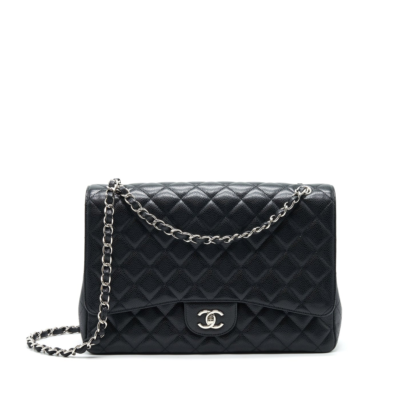 CHANEL CAVIER CLASSIC MAXI SINGLE FLAP BAG BLACK SHW