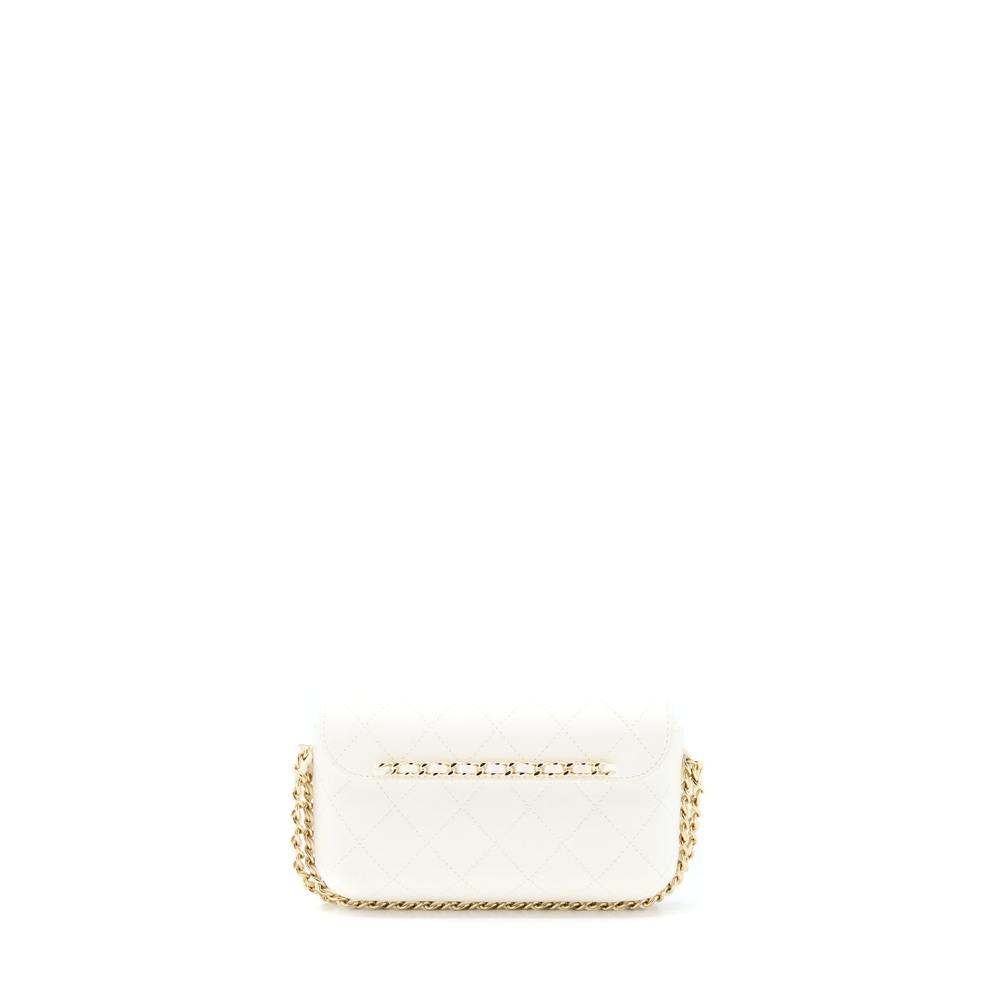 Chanel Rectangular Mini Flap Phone Case Bag Quilted Lambskin White LGHW (Microchip)