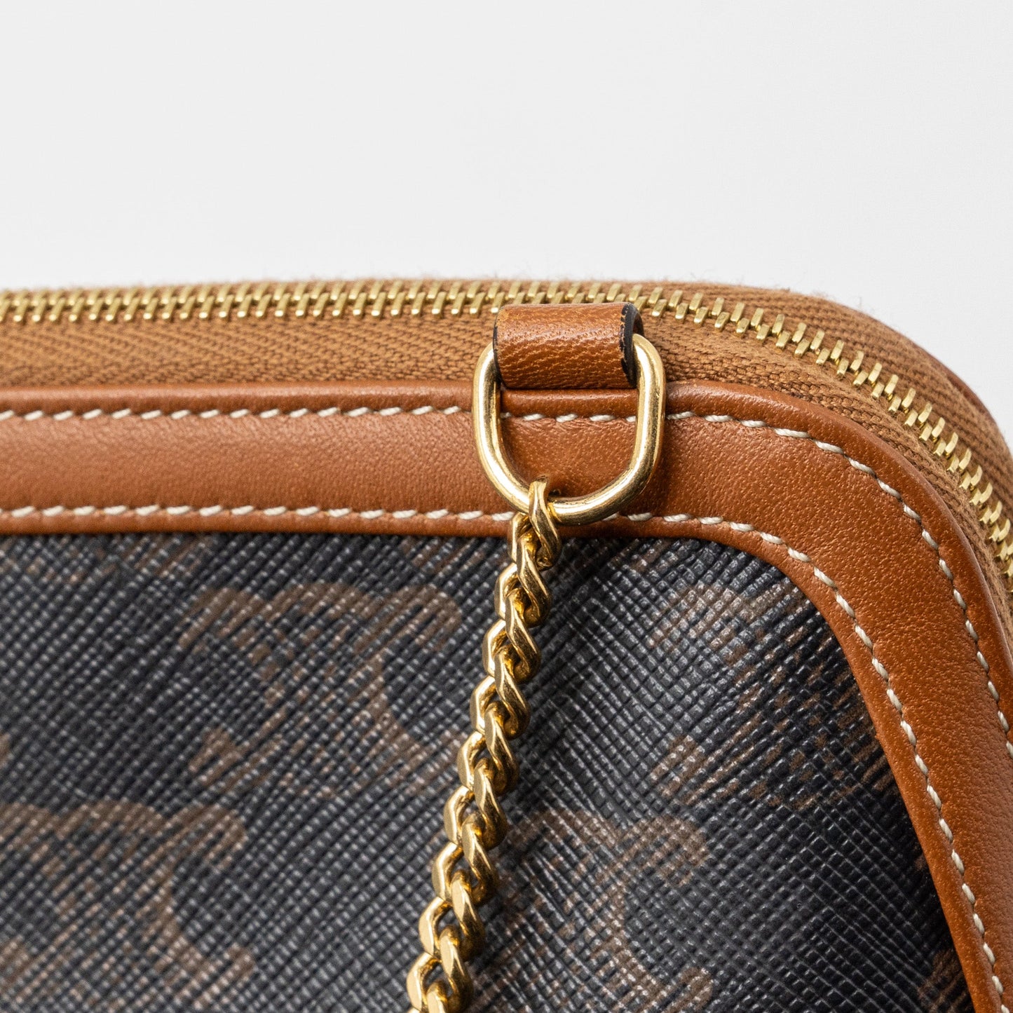 Celine Clutch With Chain Triomphe Canvas/Lambskin Tan GHW