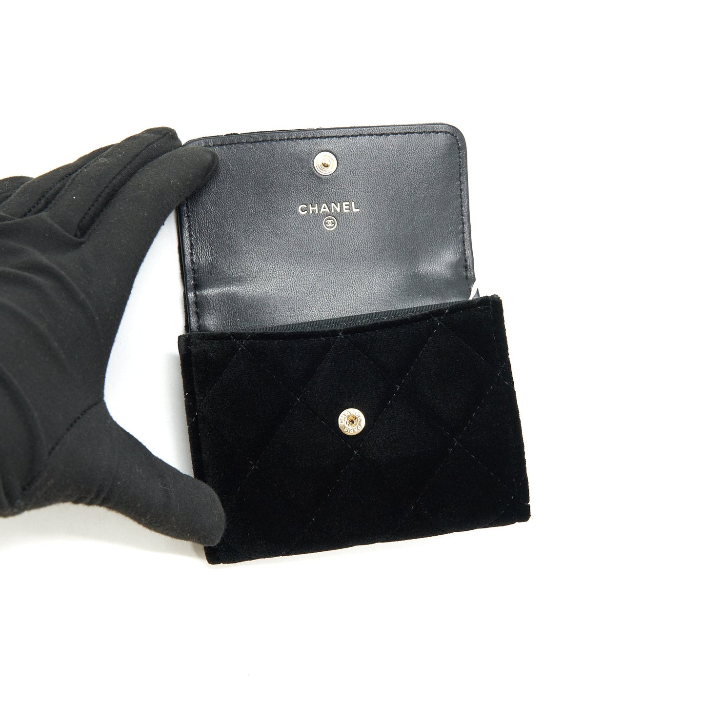 Chanel 21A velvet CC Crystal Logo Card Holder