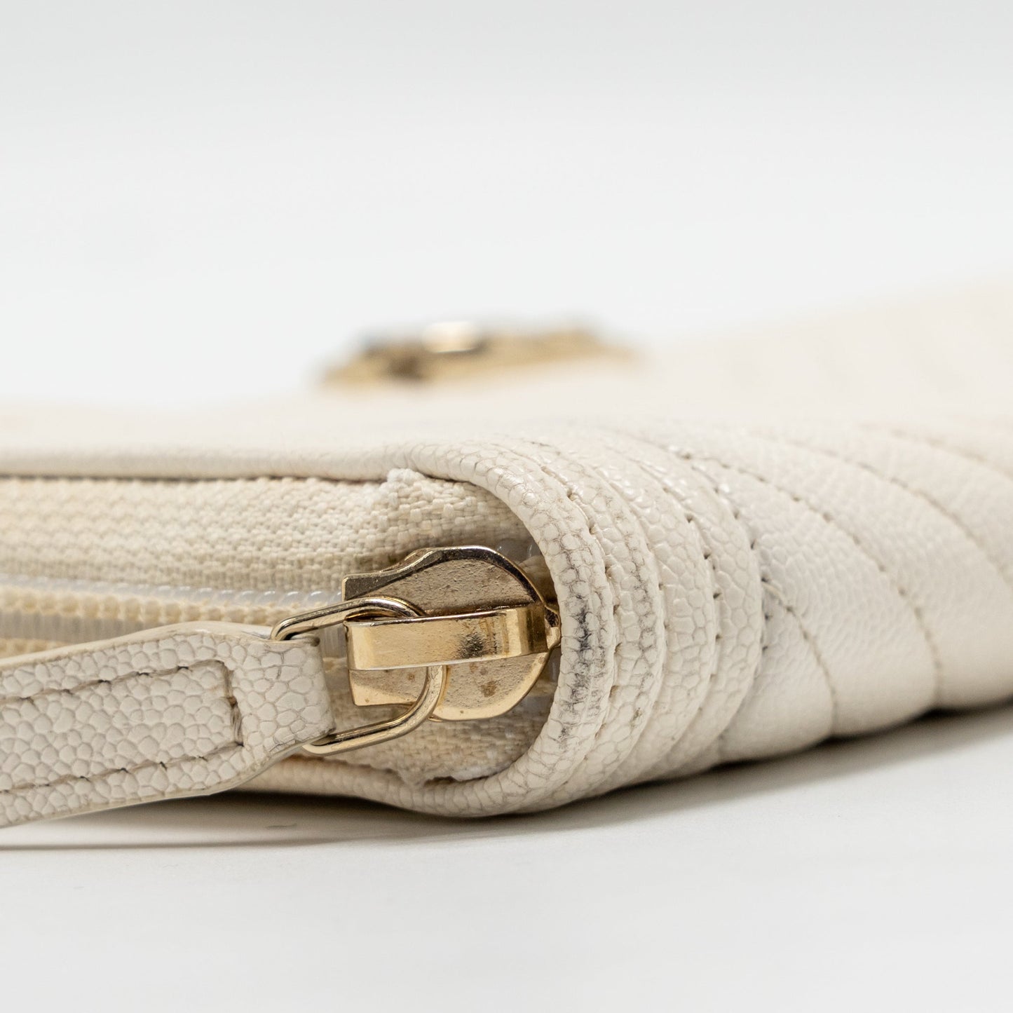 Chanel chevron boy zip long wallet caviar white LGHW