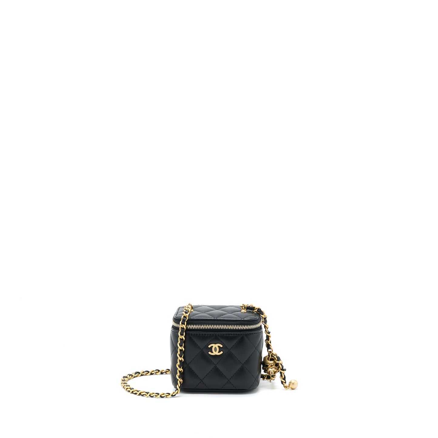 Chanel 22S Pearl Crush Mini Vanity With Chain Lambskin Black GHW