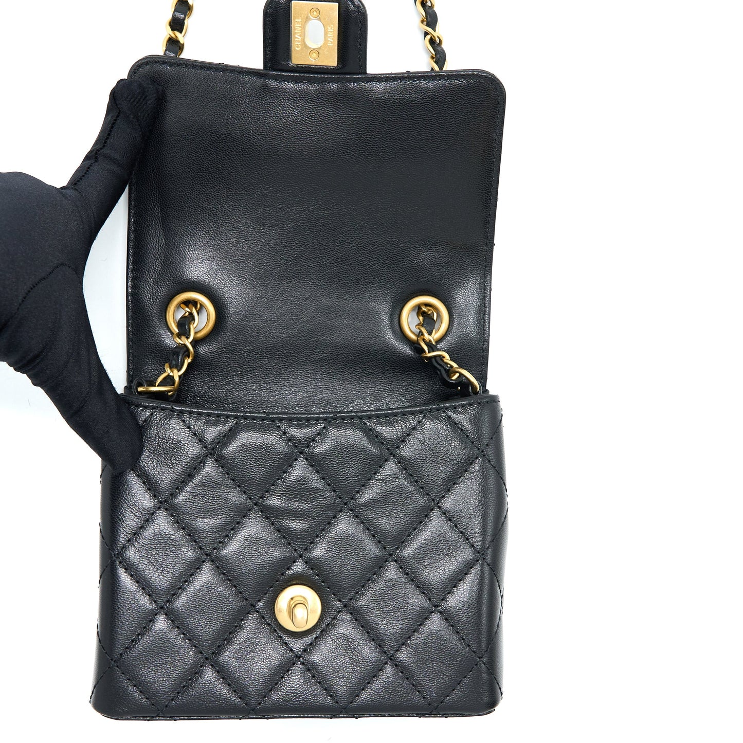 Chanel 22K Retro Classic New Square Mini Flap Bag Goatskin Black GHW (Microchip)
