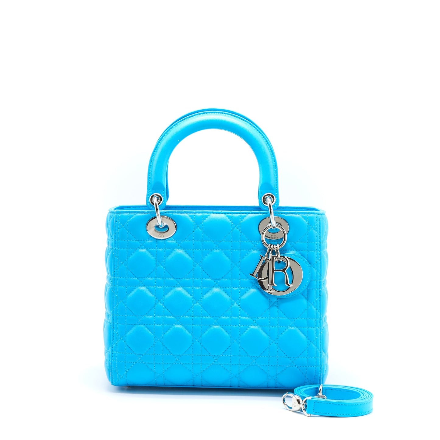 Luxury Dior Medium Lady Luxury Dior Lambskin Light Blue SHW