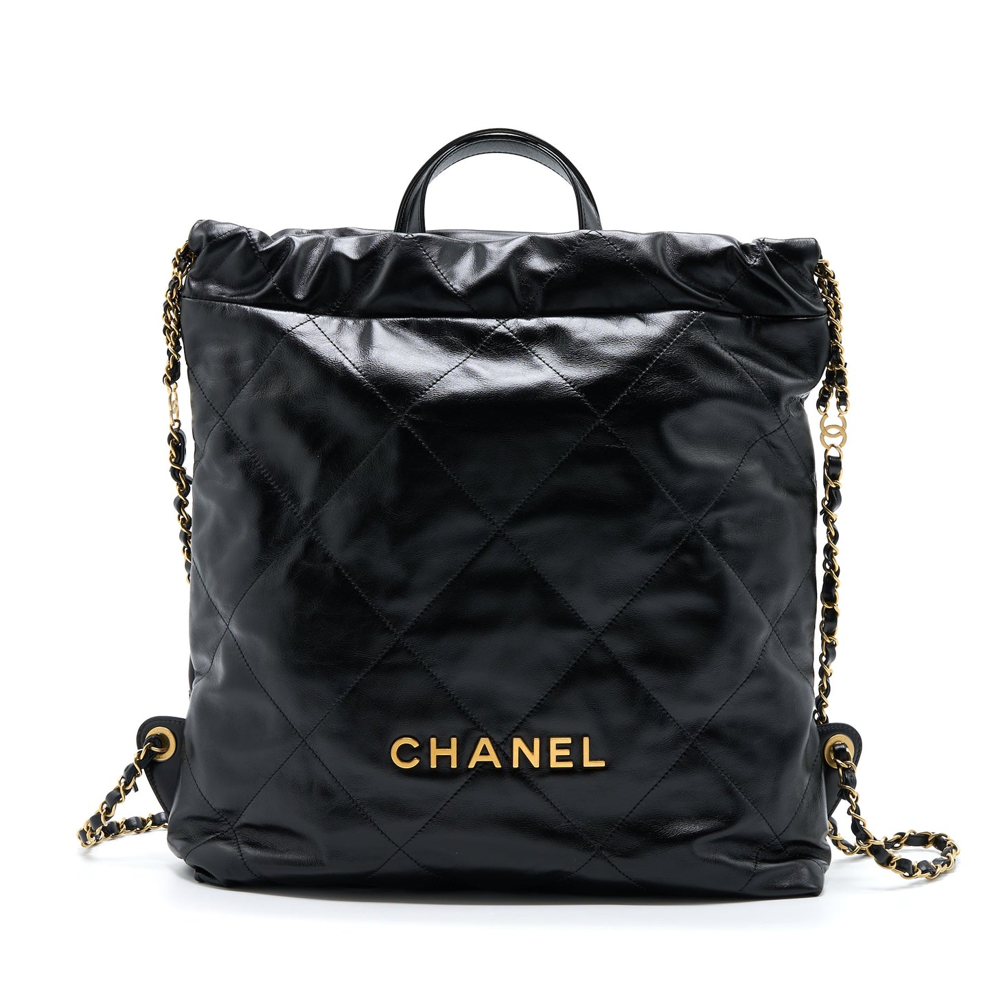 Chanel 22 Backpack Shiny Calfskin Black Brushed GHW (Microchip)