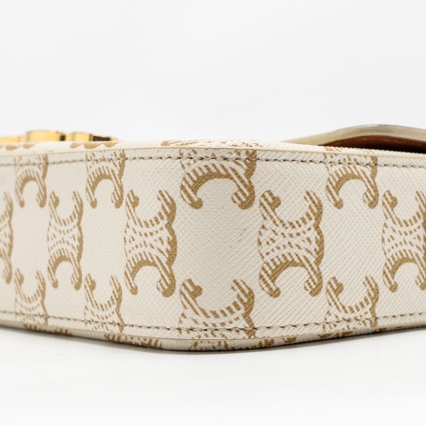 Celine Triomphe Shouder Bag Triomphe Canvas / Calfskin White GHW