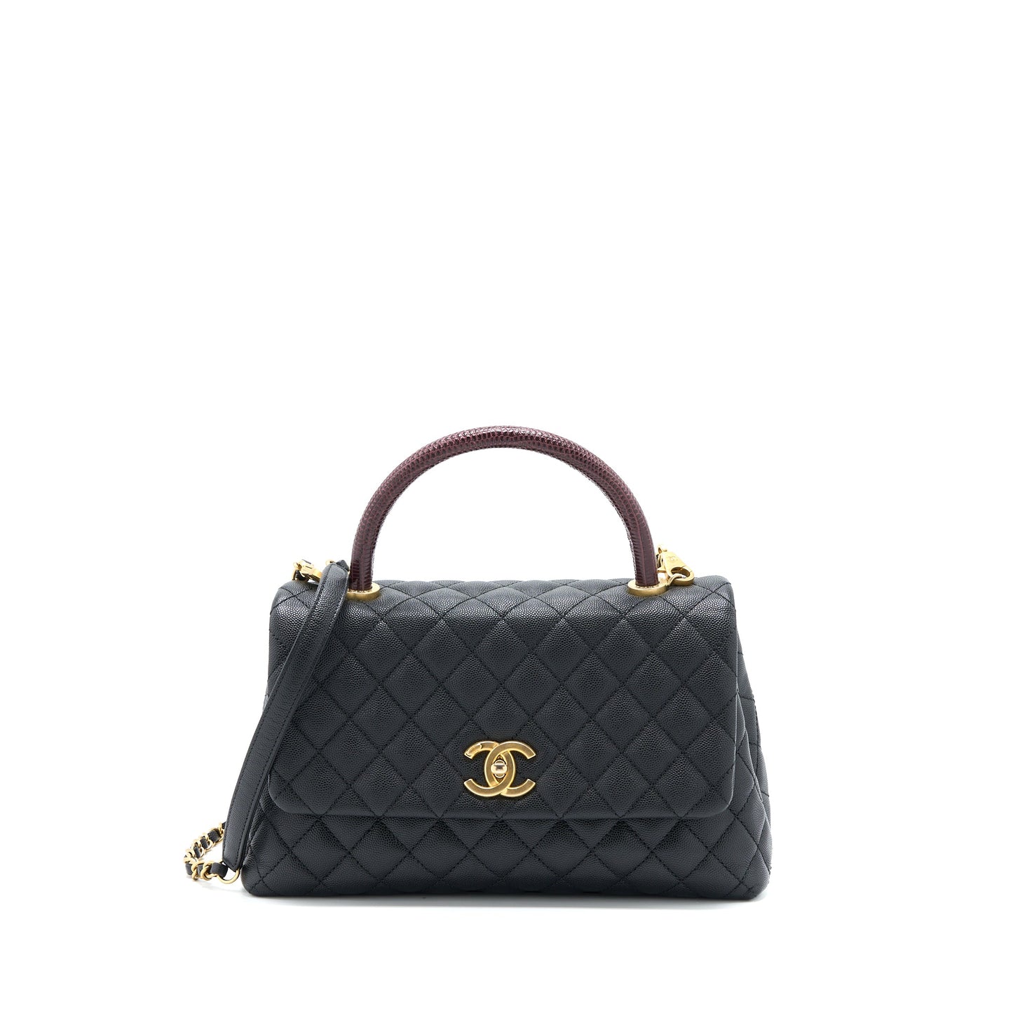 Chanel Medium Coco Handle Caviar with Lizard Handle Black Brushed GHW