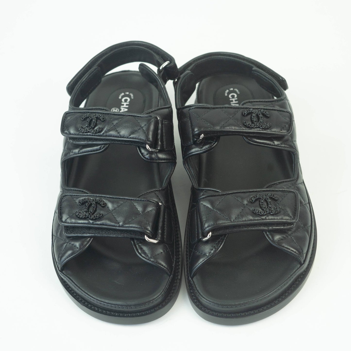 Chanel Leather Quilted Strap Sandals in Black