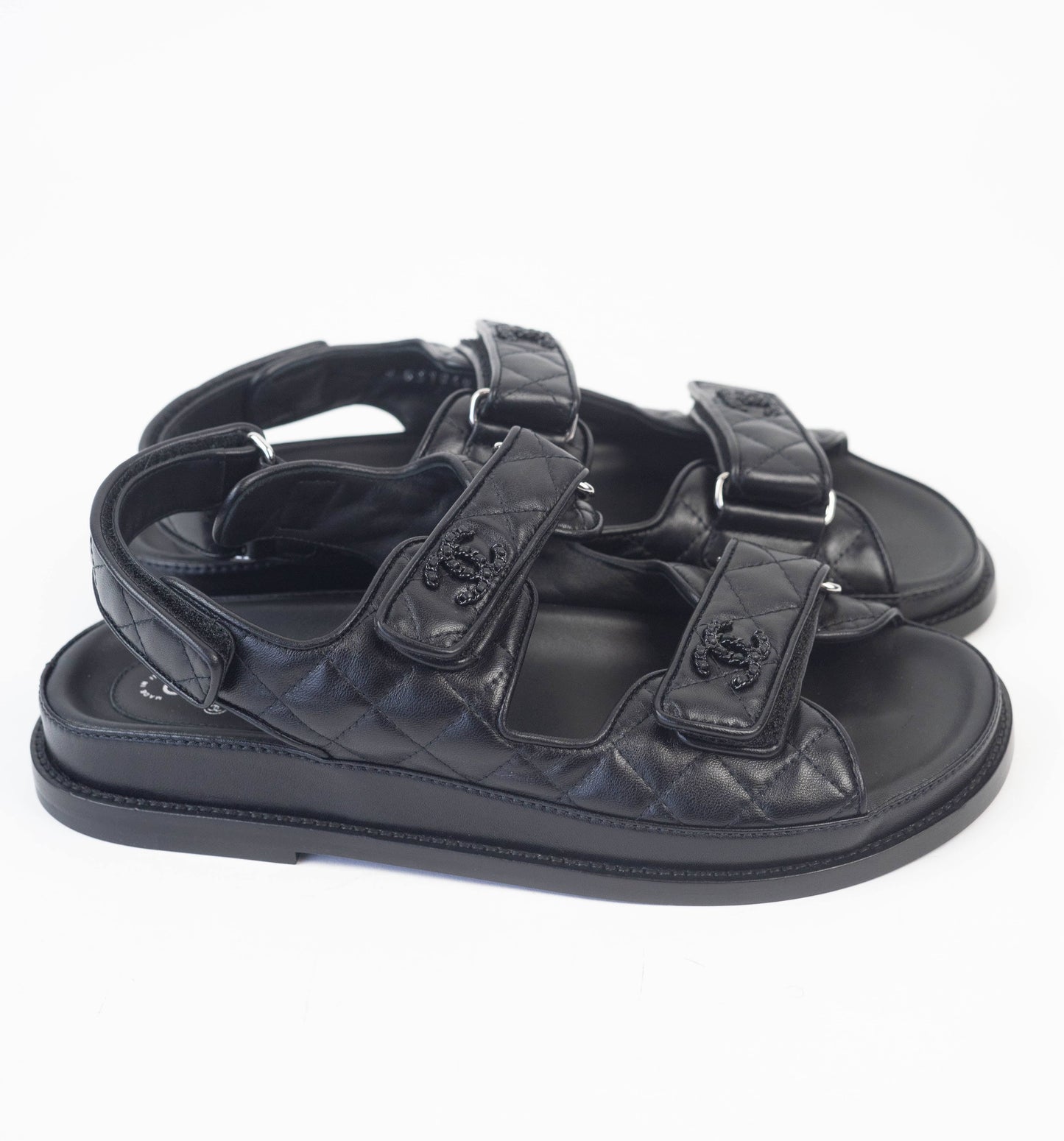 Chanel Leather Quilted Strap Sandals in Black